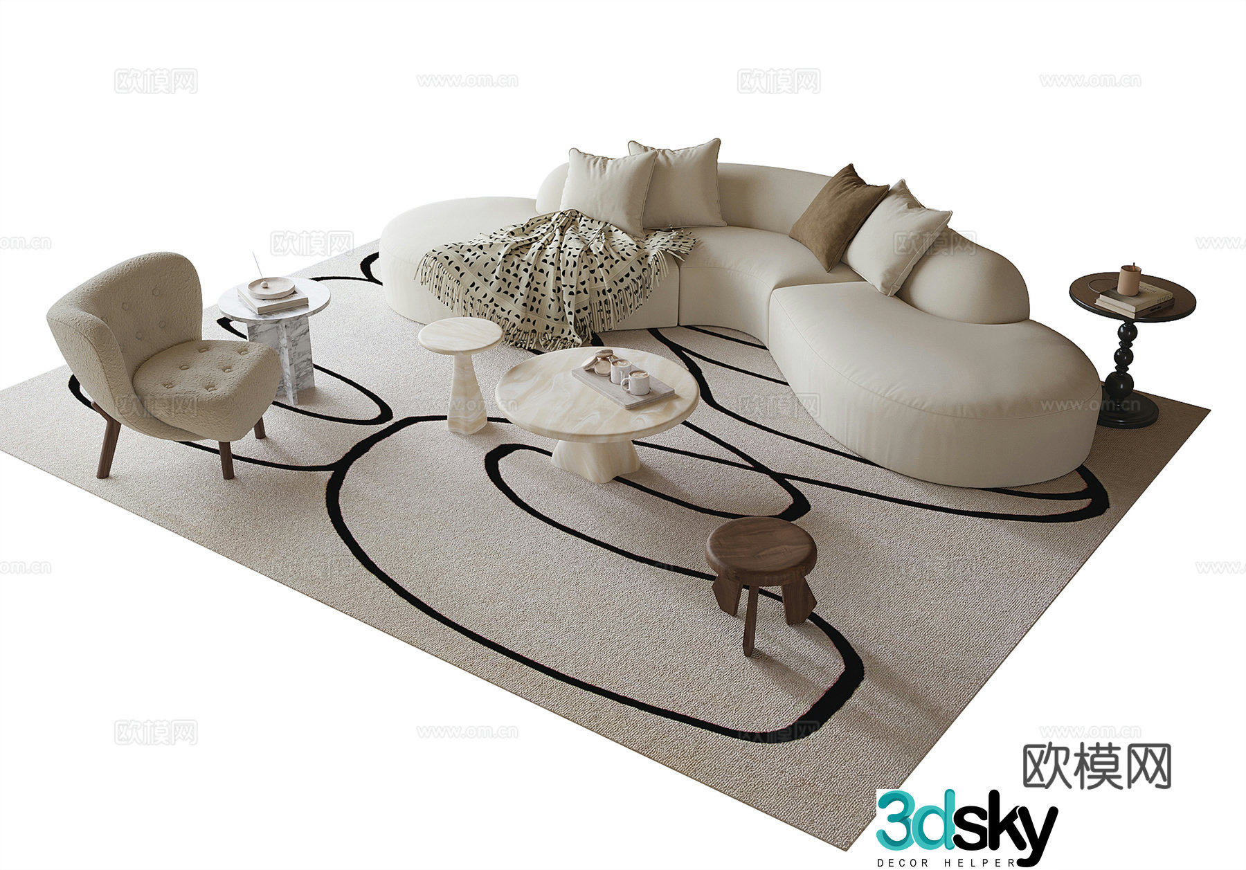 Cream style modular sofa 3d model