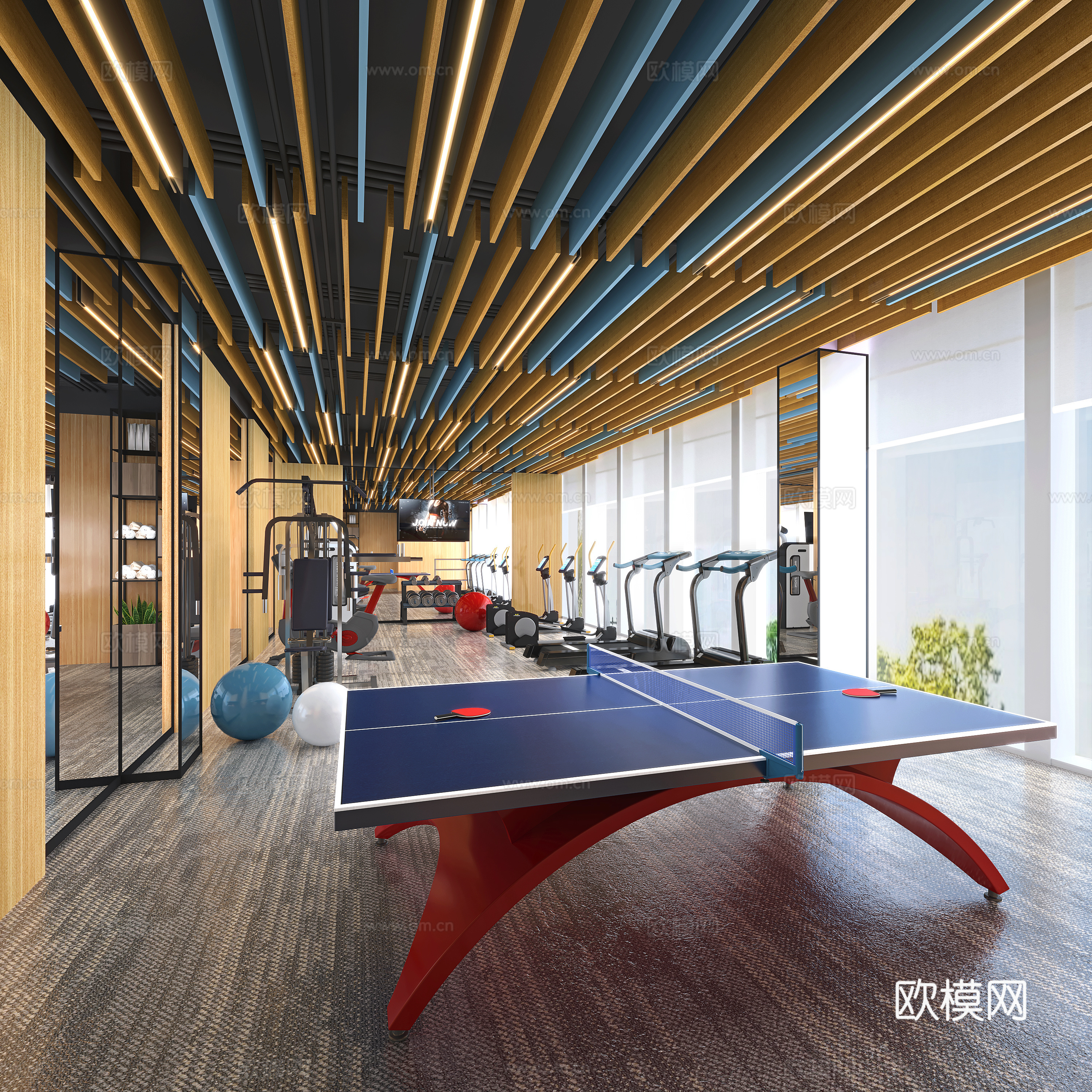 Modern gym table tennis room 3d model