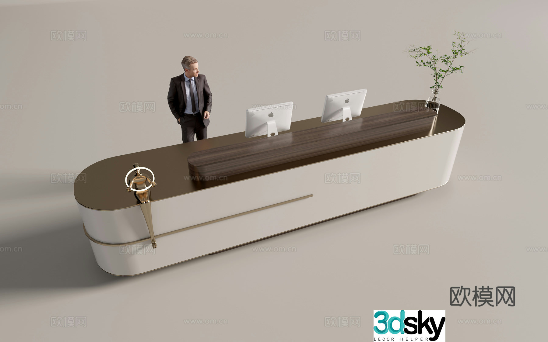 Modern company front desk reception desk service desk 3d model
