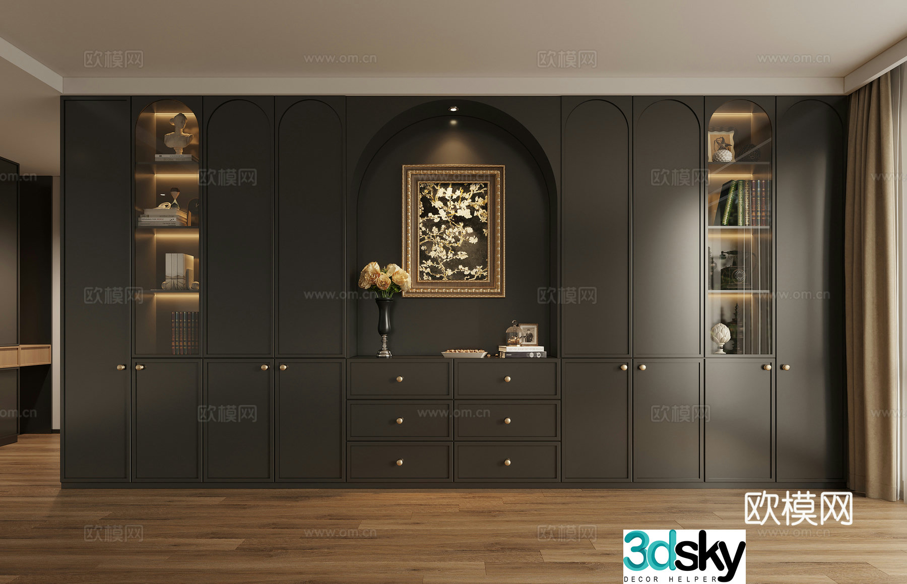 American bookcase decorative cabinet 3d model