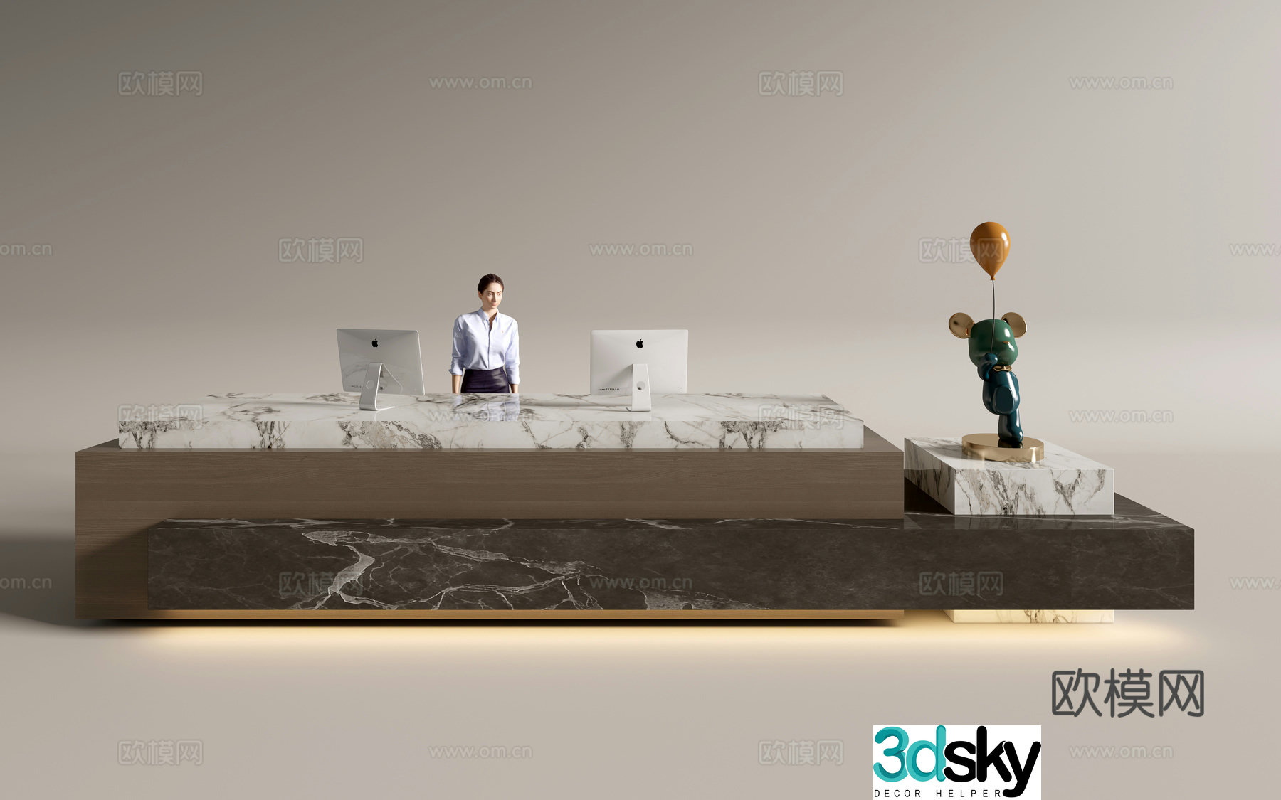 Modern company front desk reception desk service desk 3d model