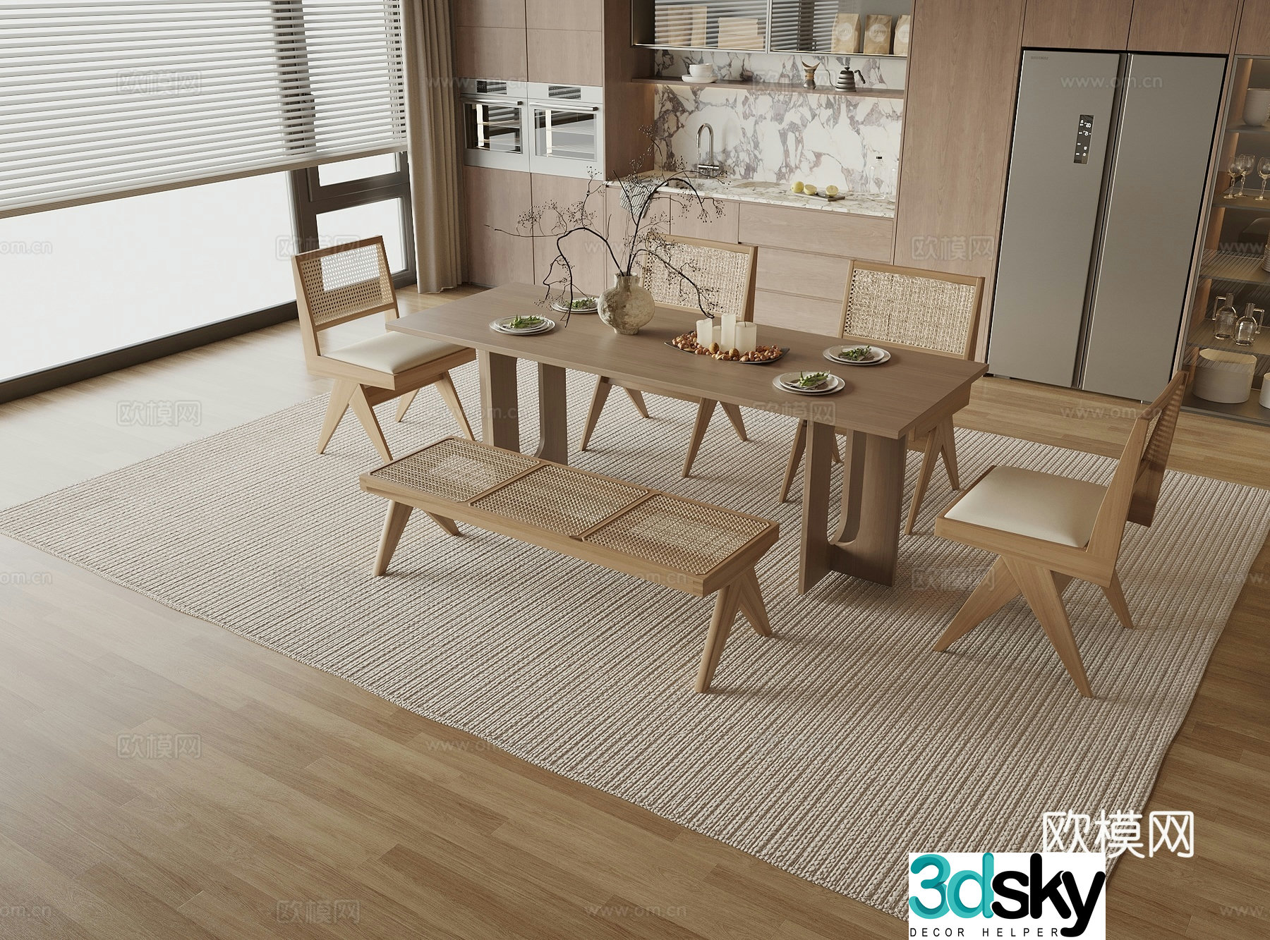 Medieval style dining table and chairs 3d model