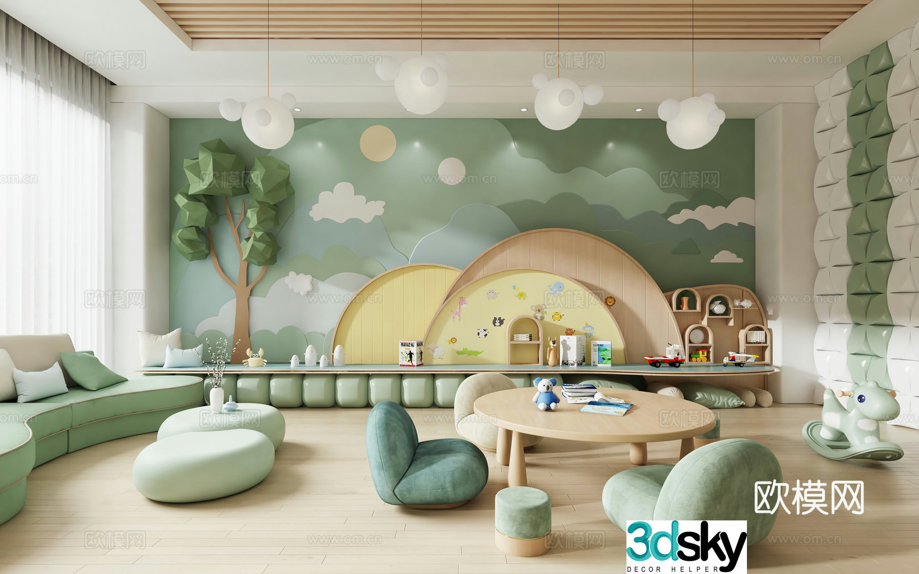 Modern children’s toy room kindergarten classroom activity room 3d model