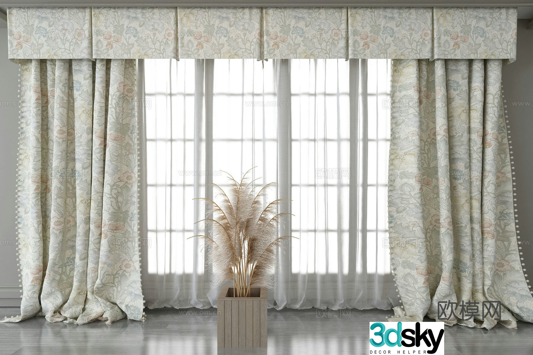 Modern printed curtain curtain head 3d model