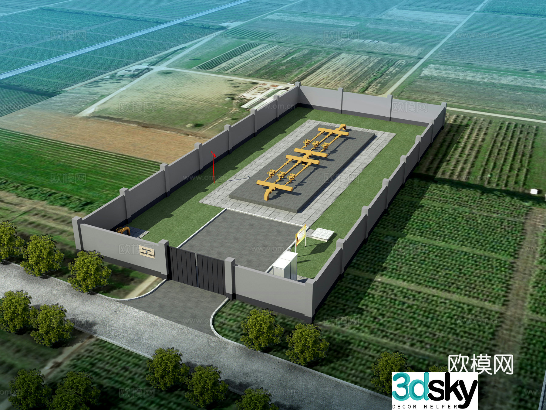 Aerial view 3D model of high voltage voltage regulating station