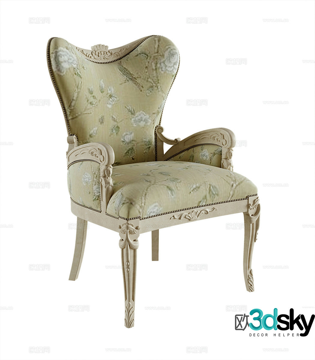 French printed fabric chair dining chair book chair leisure chair 3D model