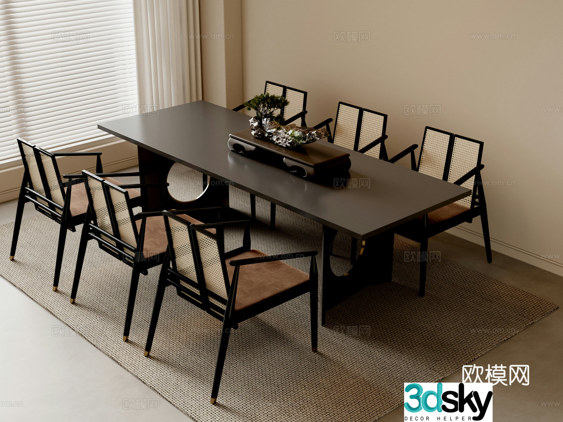 New Chinese dining table and chairs 3d model
