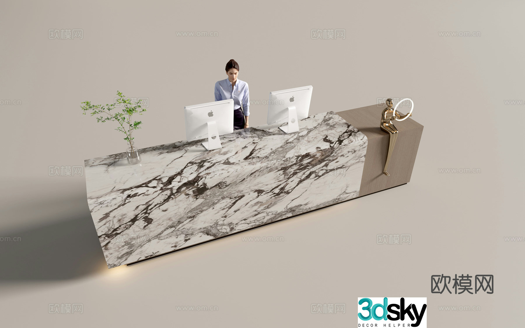 Modern company front desk reception desk service desk 3d model