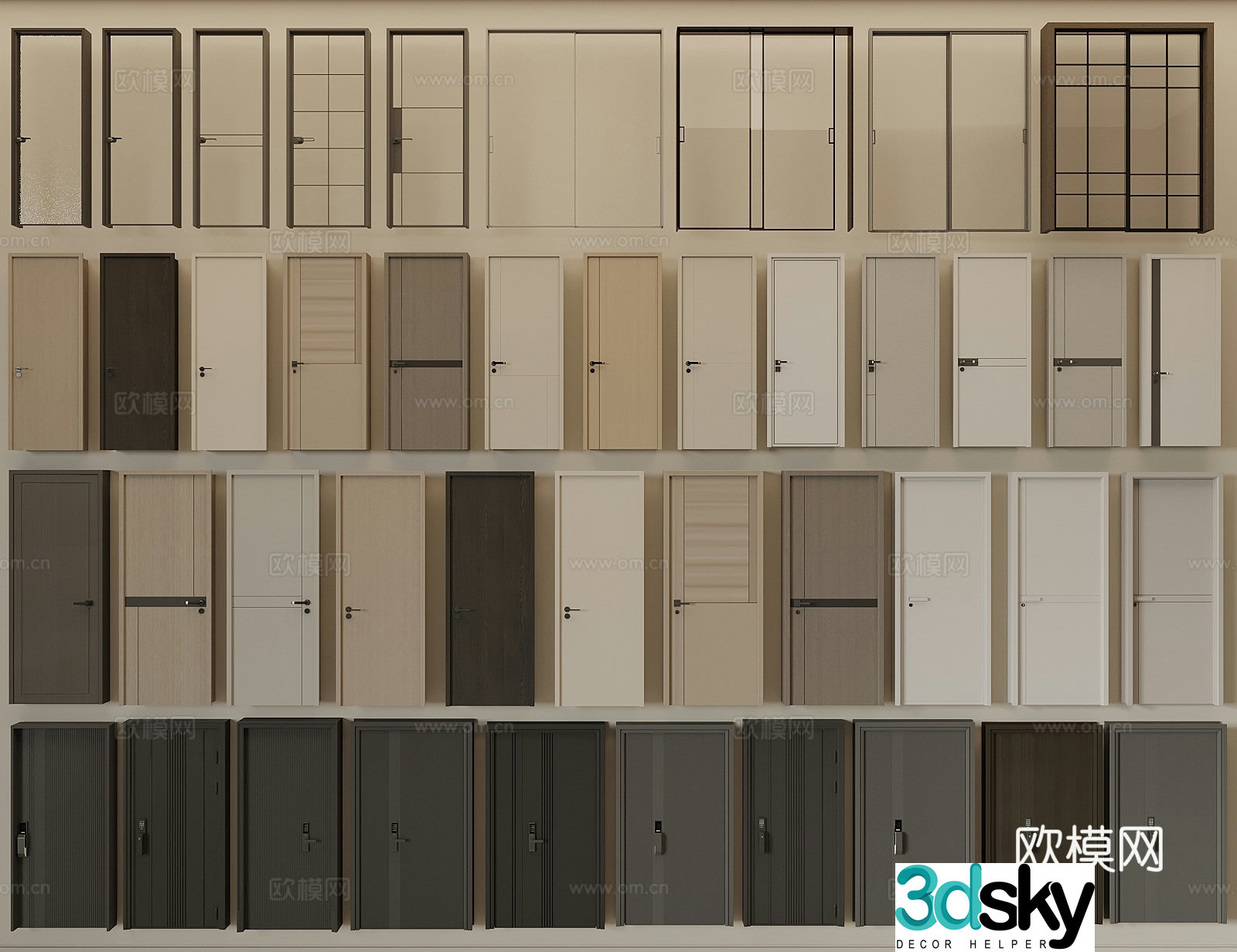 Modern bedroom door entrance door flat door double and double door top door 3d model
