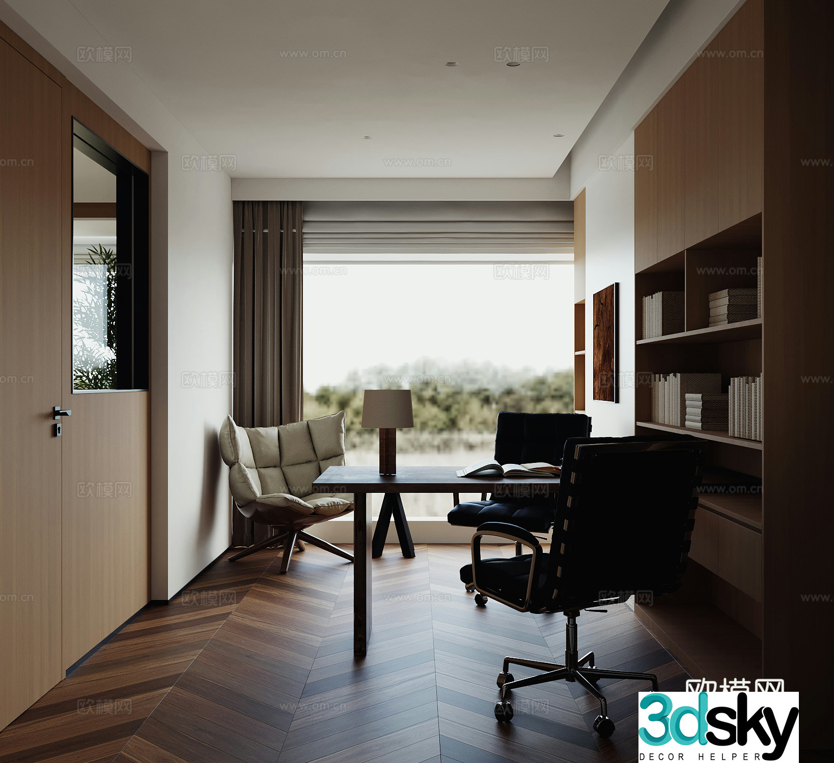 Modern study room 3d model