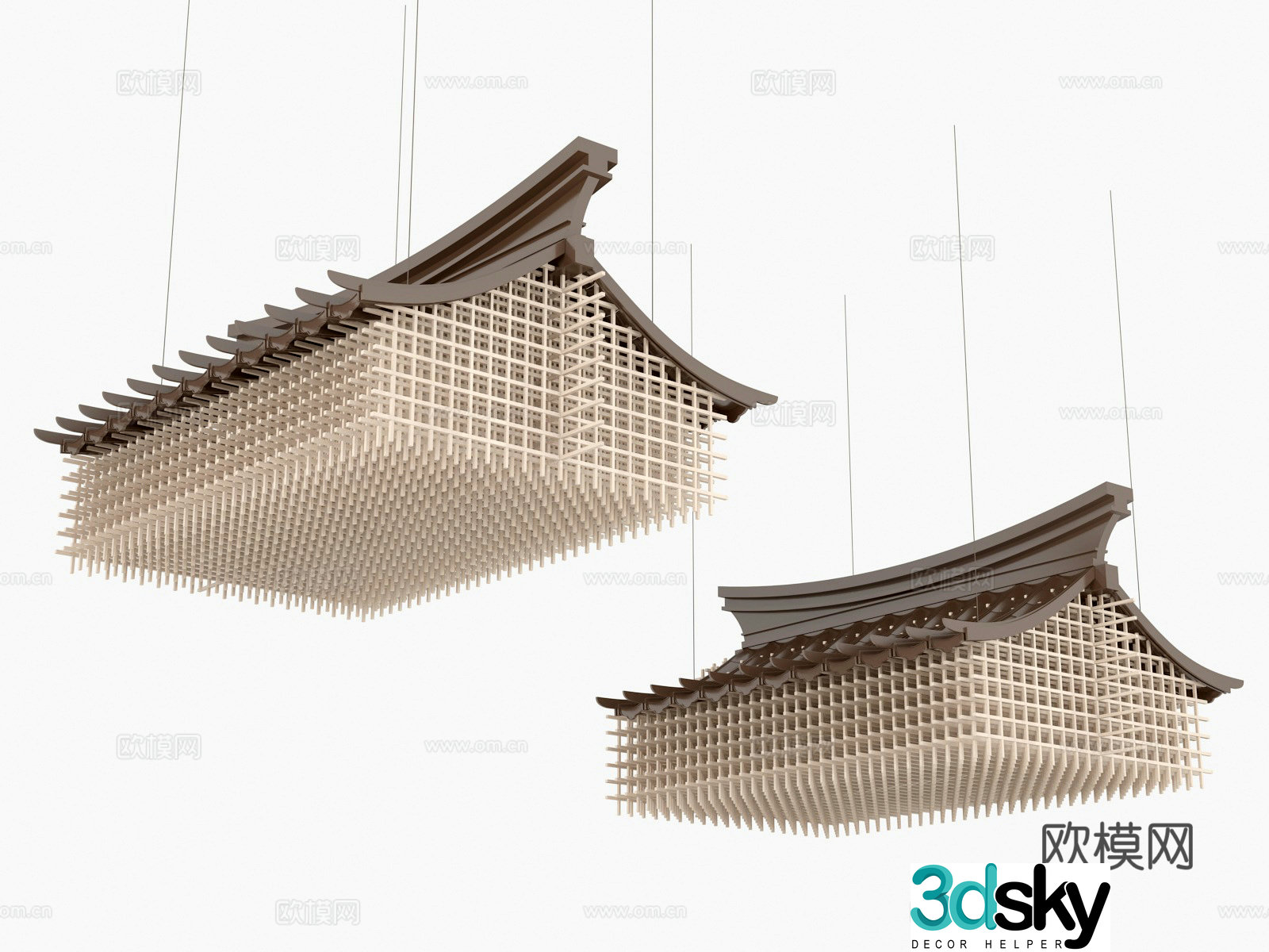 New Chinese style eave chandelier 3D model of ancient building chandelier