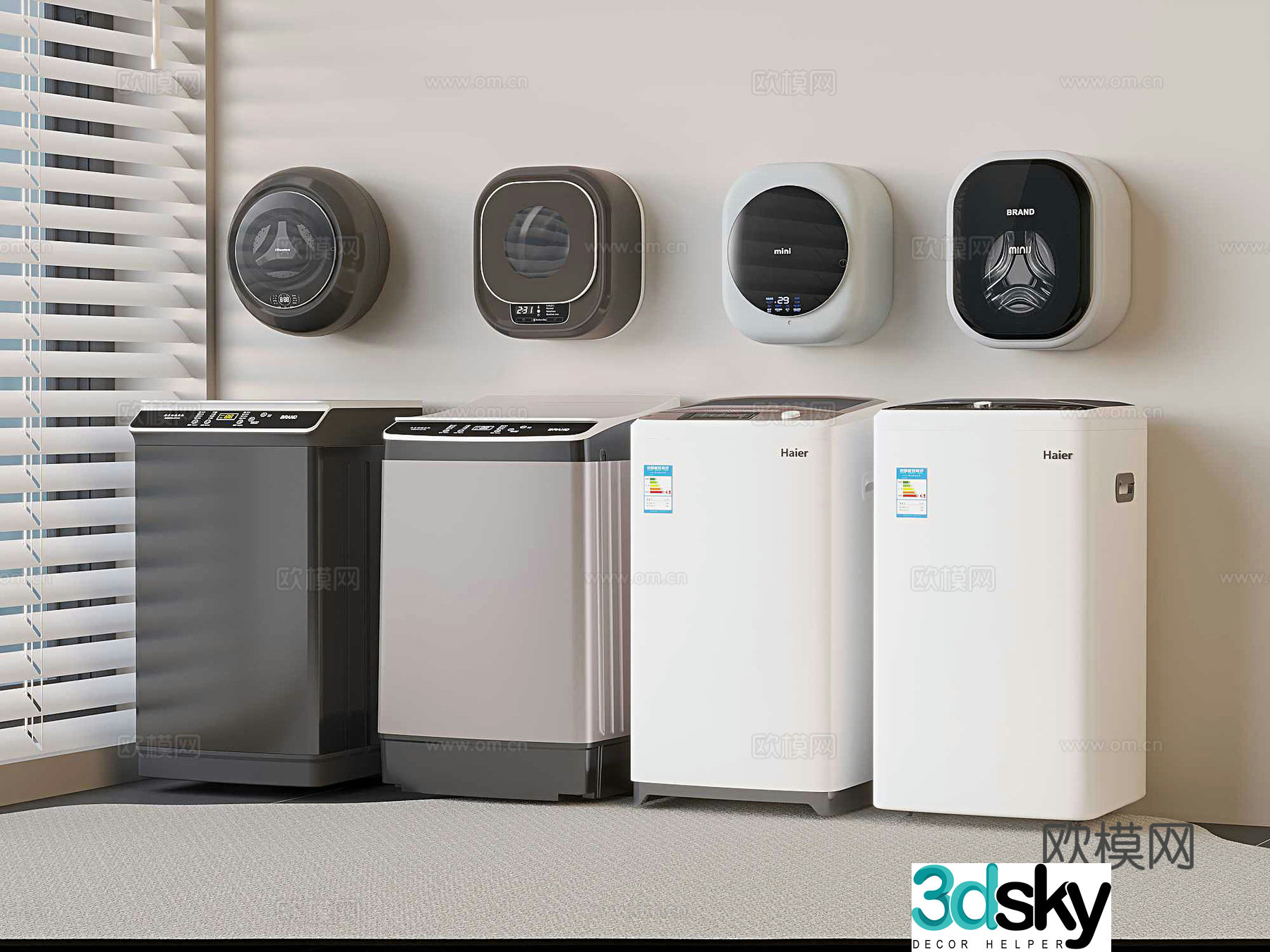 Modern washing machine dryer wall-mounted drying and washing integrated 3D model