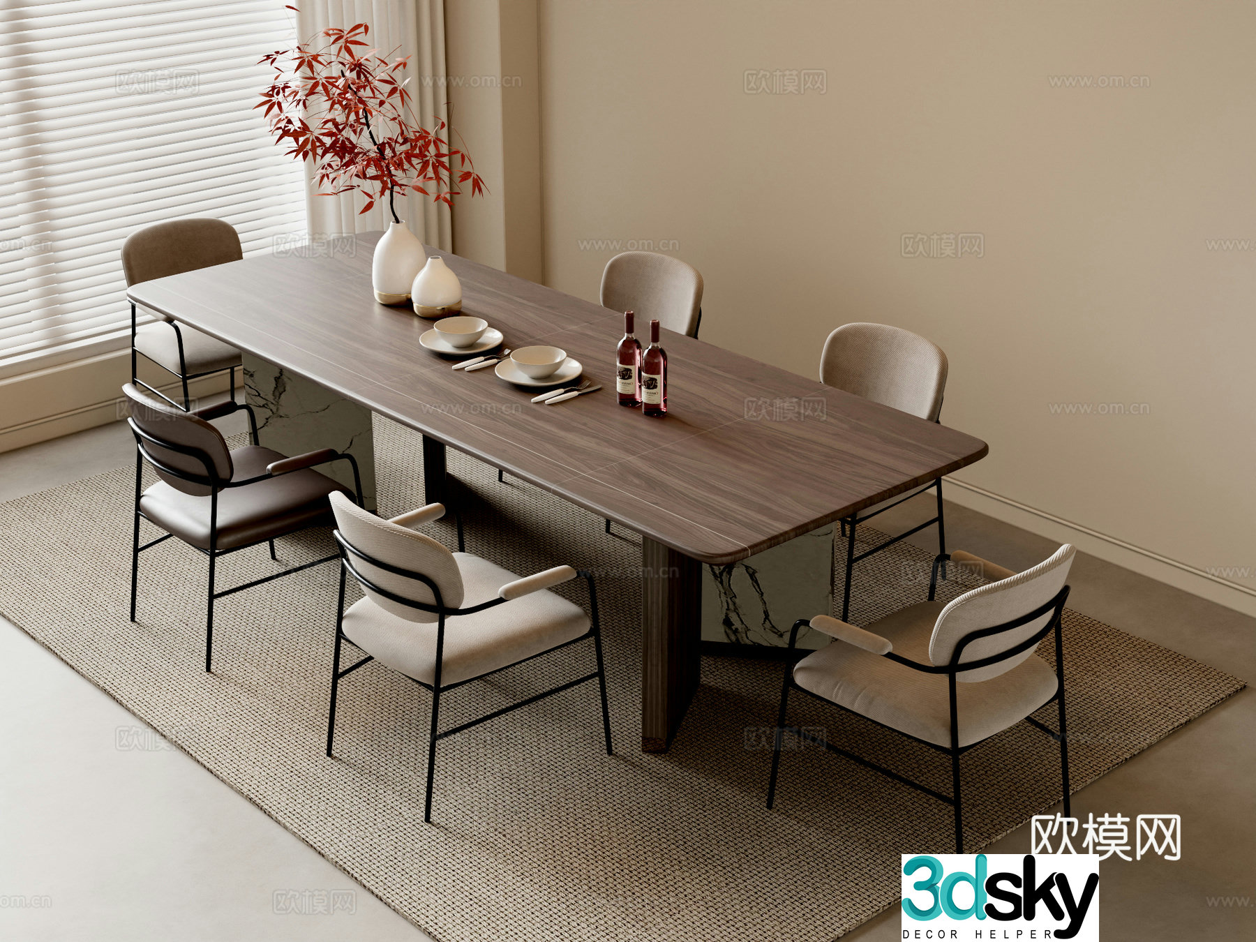 New Chinese dining table and chairs 3d model
