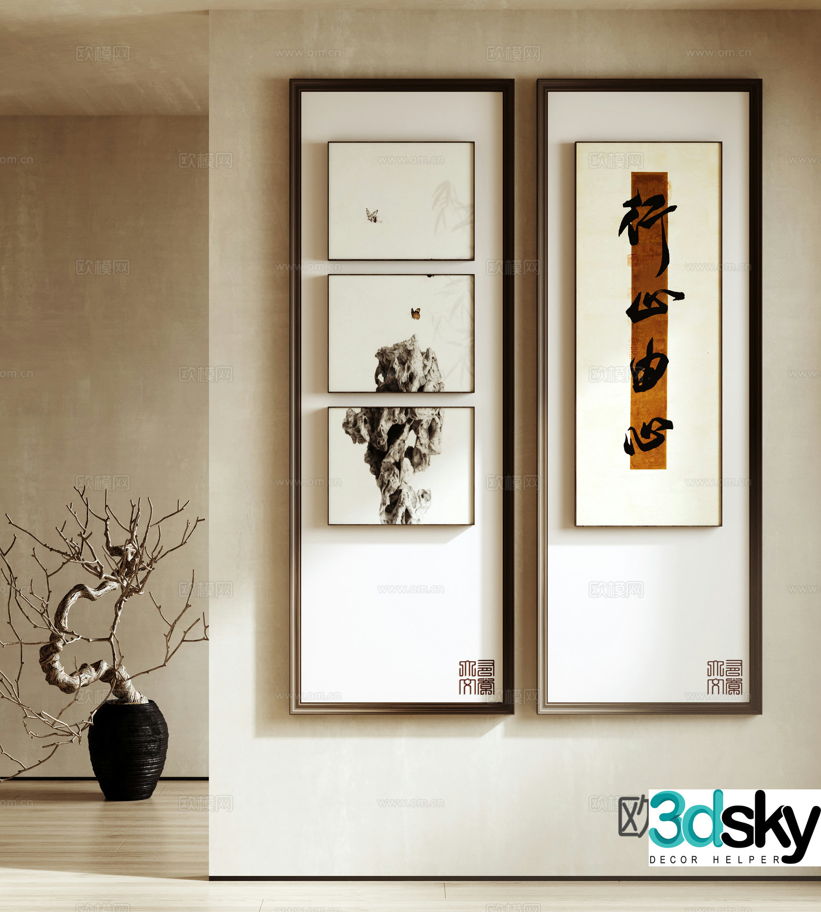 Chinese Zen hanging painting picture frame ink painting art painting tea room painting 3D model