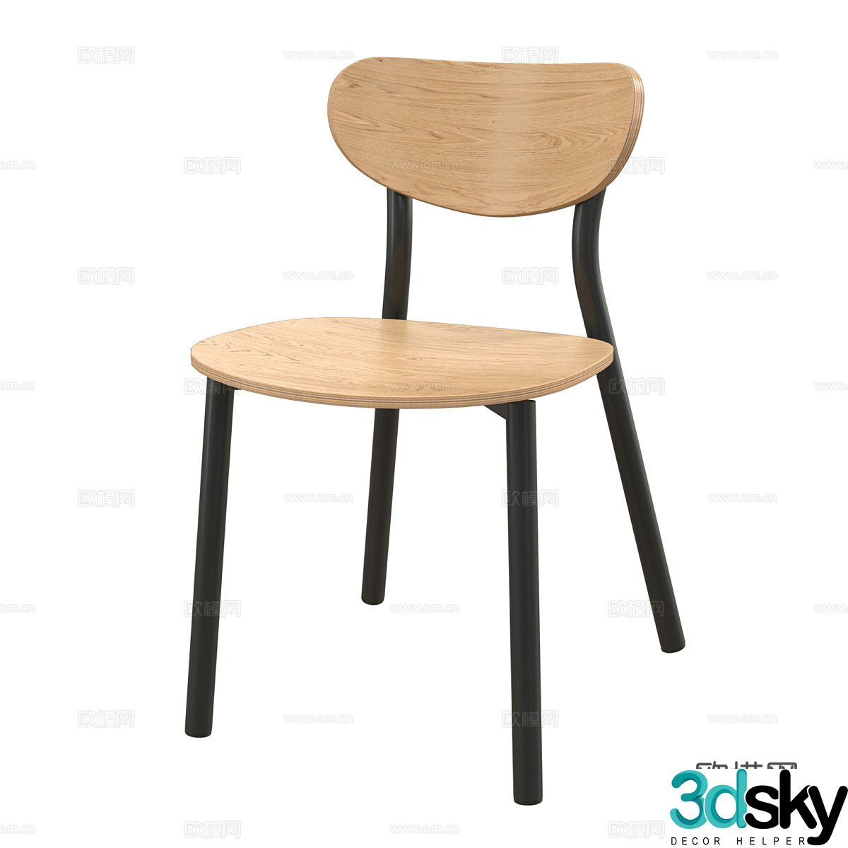 Nordic single chair dining chair wooden chair 3d model