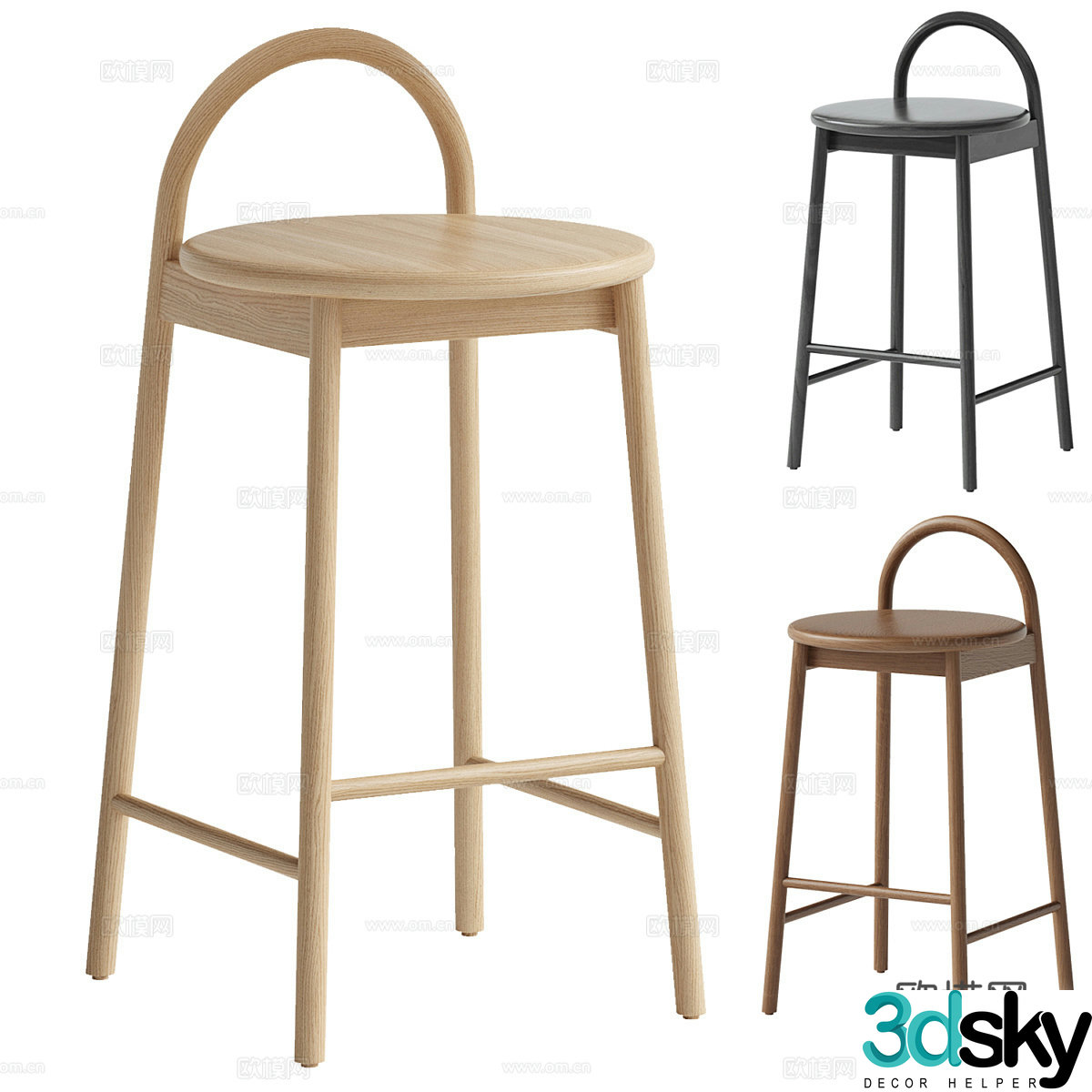 Log style bar stool 3d model