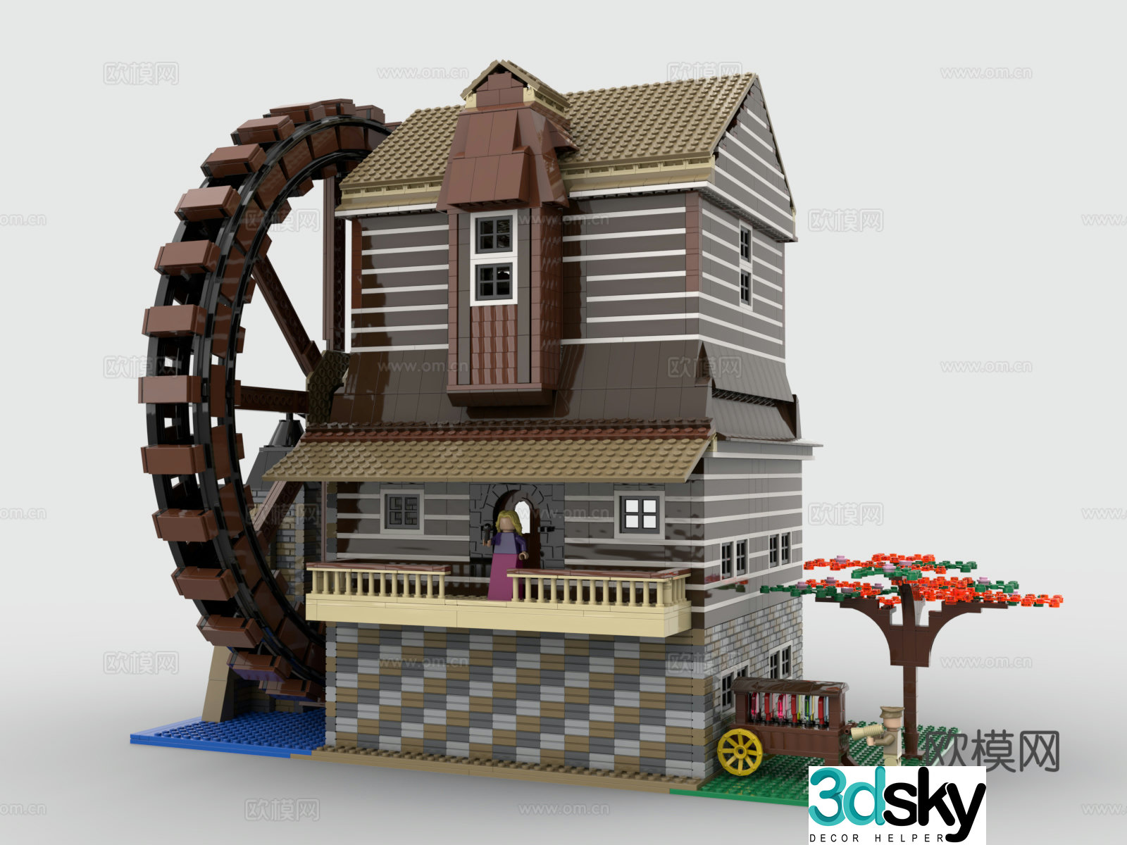 LEGO wood processing factory construction site waterwheel building block toys 3D model