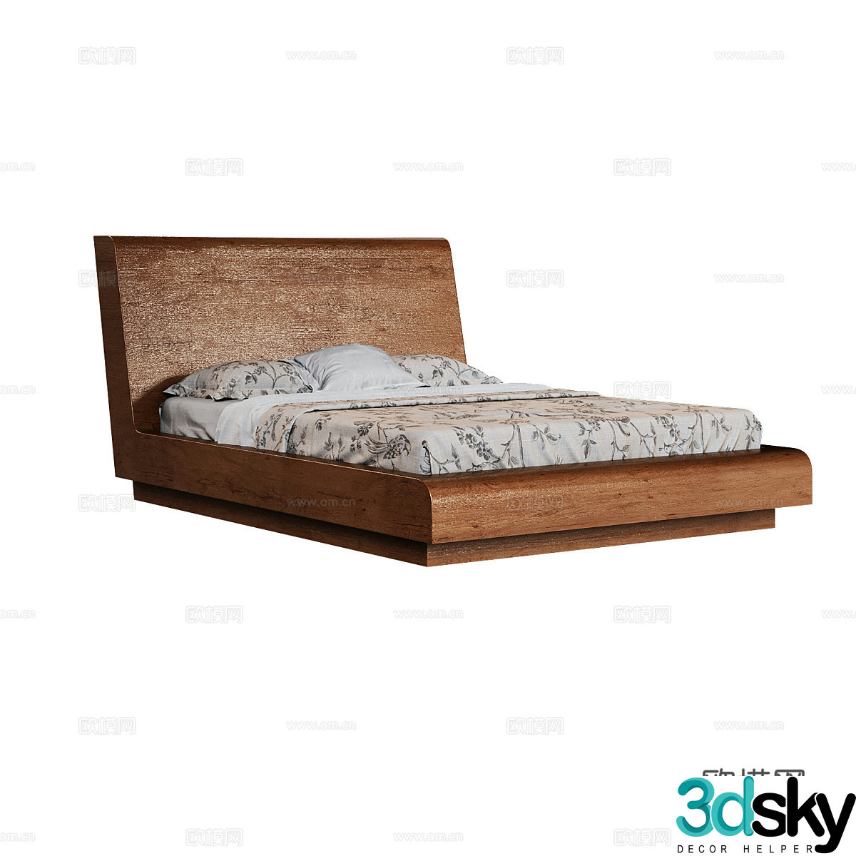 Log double bed 3d model