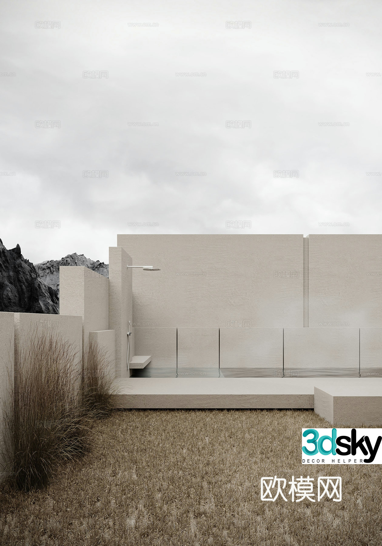 Modern villa swimming pool hot spring 3d model