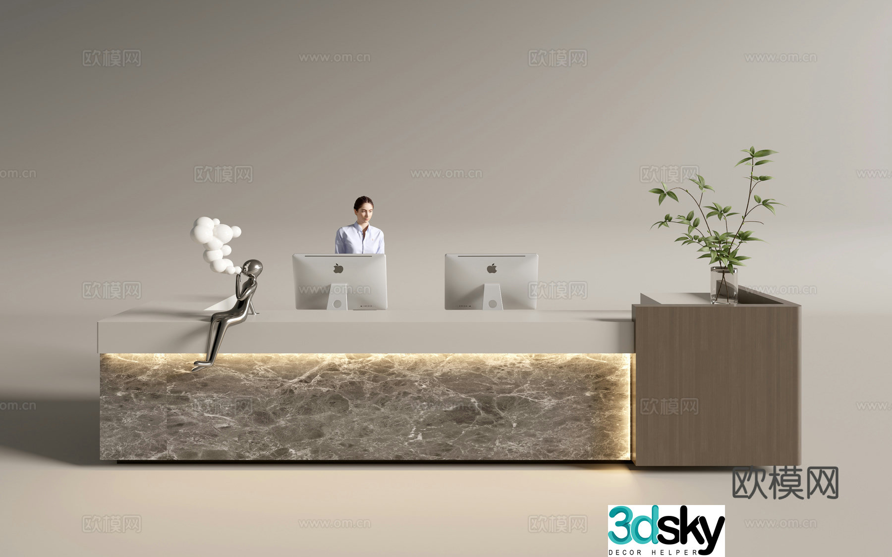 Modern company front desk reception desk service desk 3d model