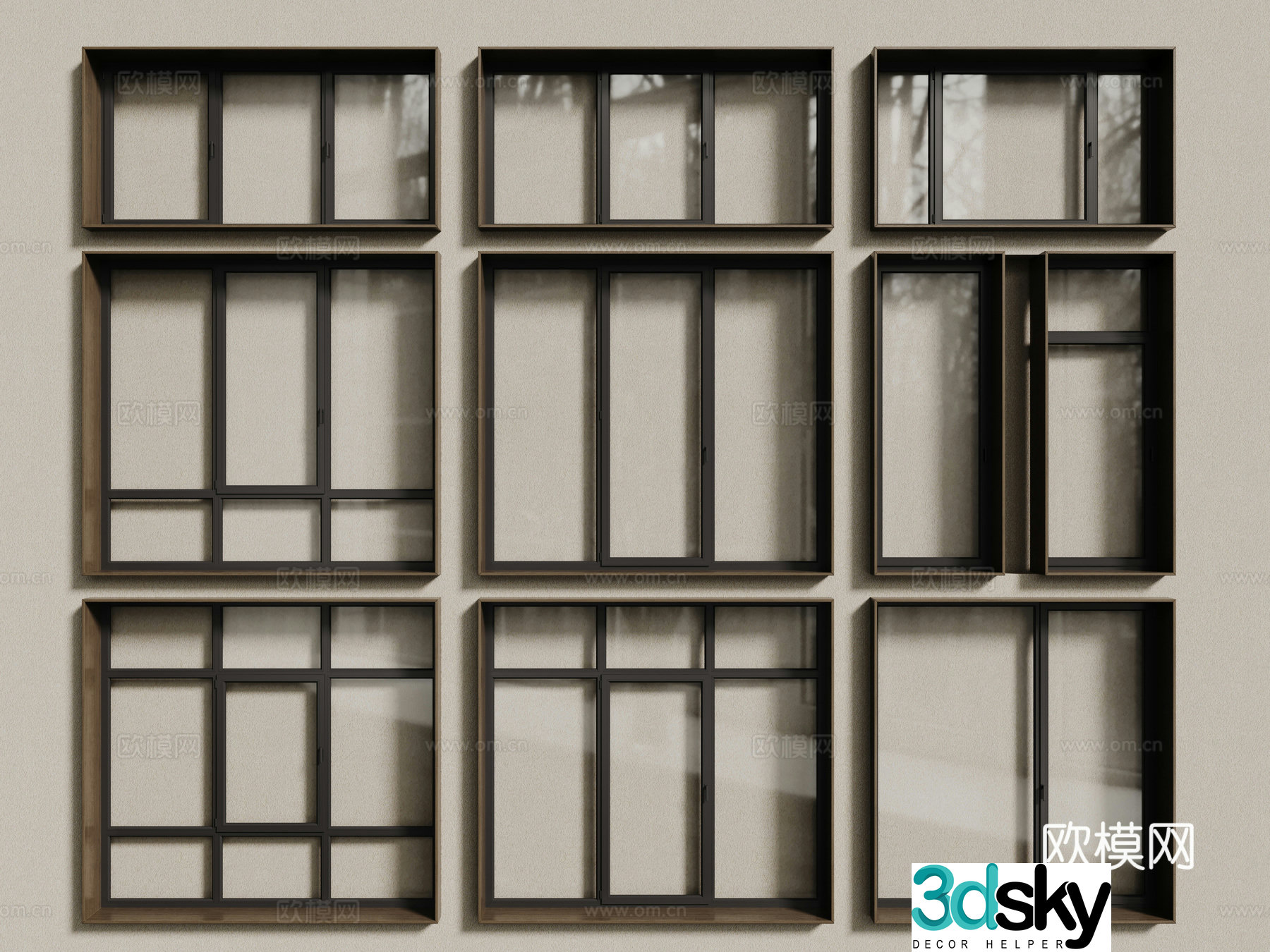 Modern wood grain windows wooden windows casement windows floor-to-ceiling windows sliding windows 3d model