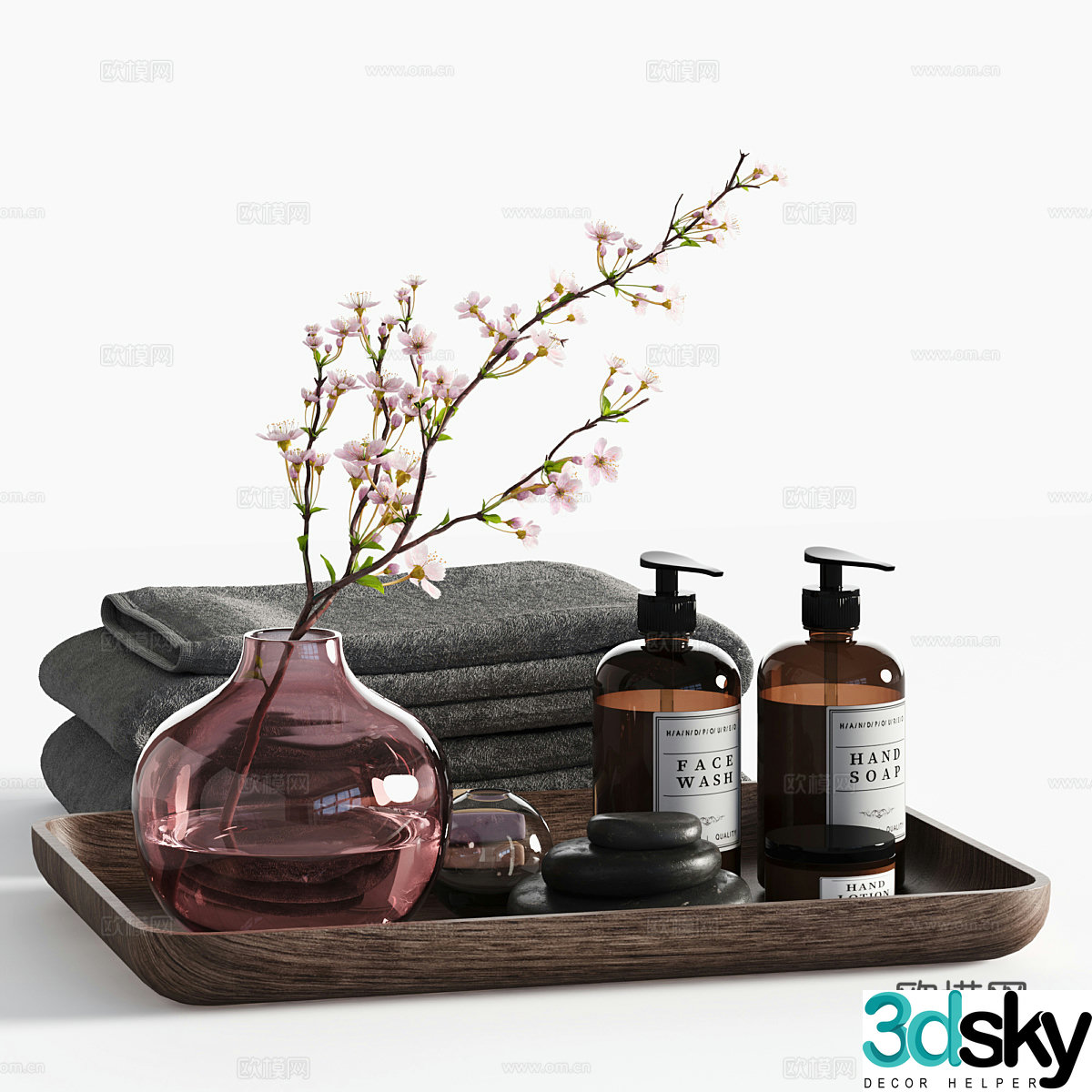 Modern bathroom accessories vase towel tray 3d model