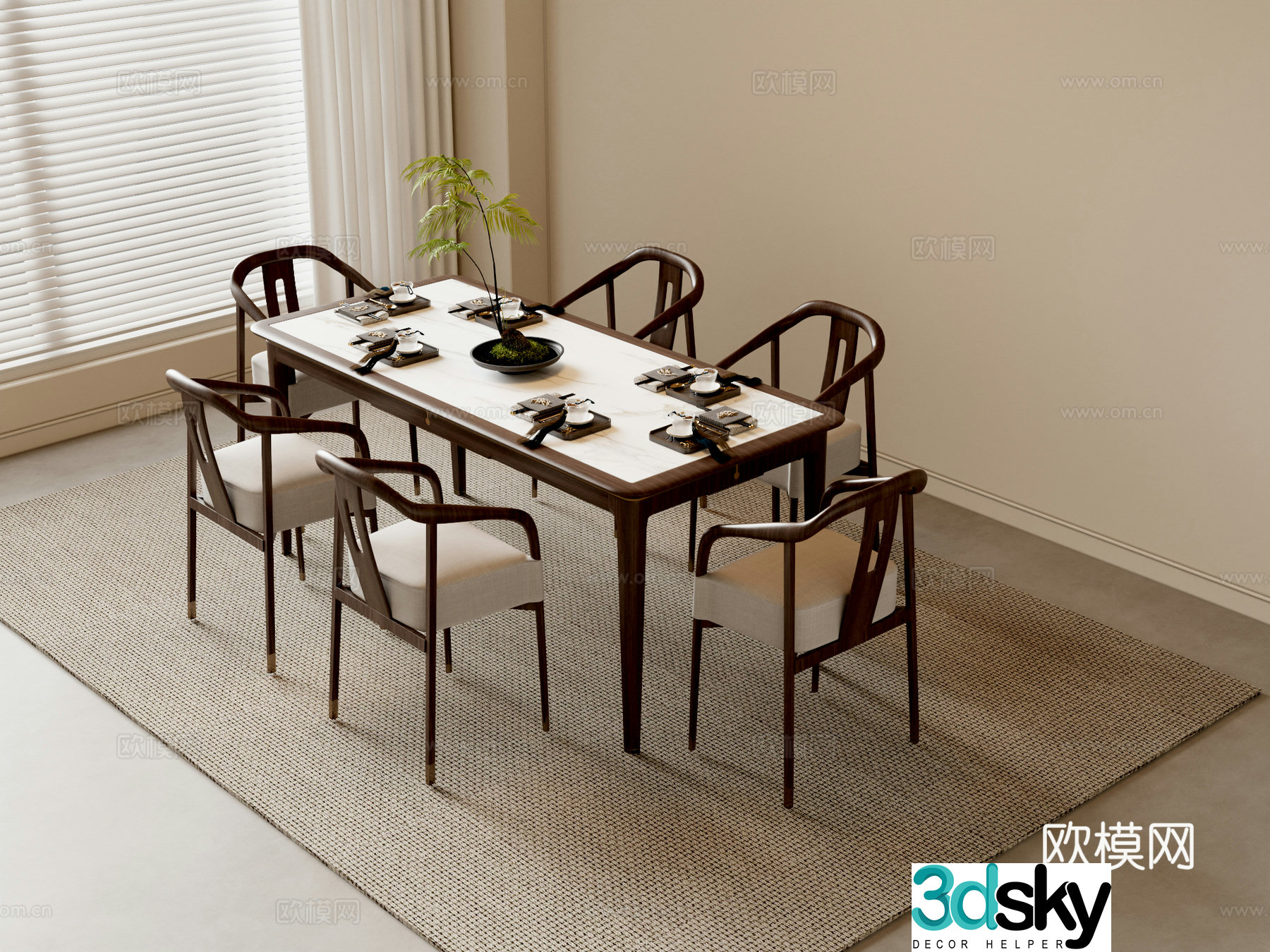 New Chinese dining table and chairs 3d model