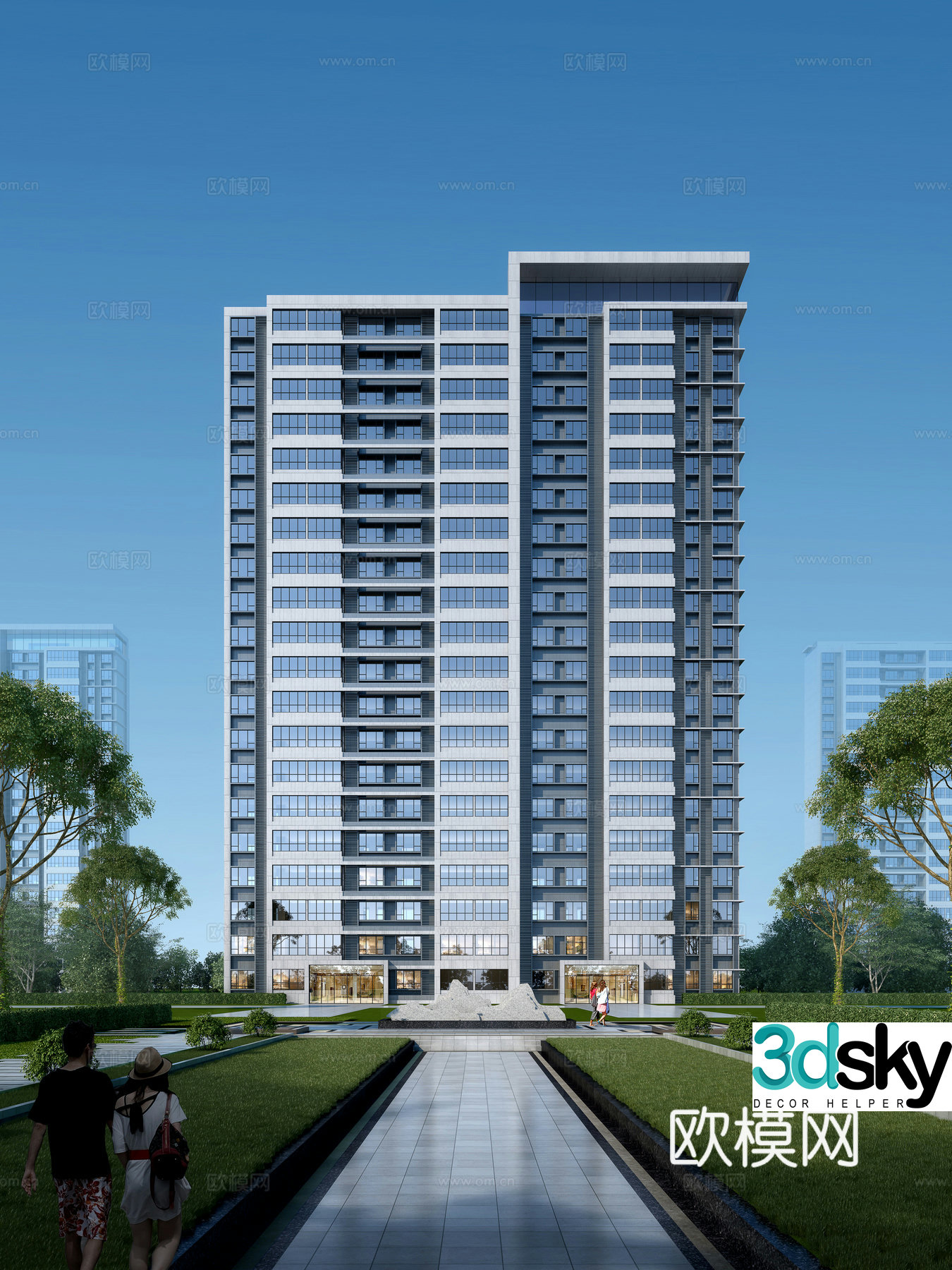3D model of high-rise residential building exterior