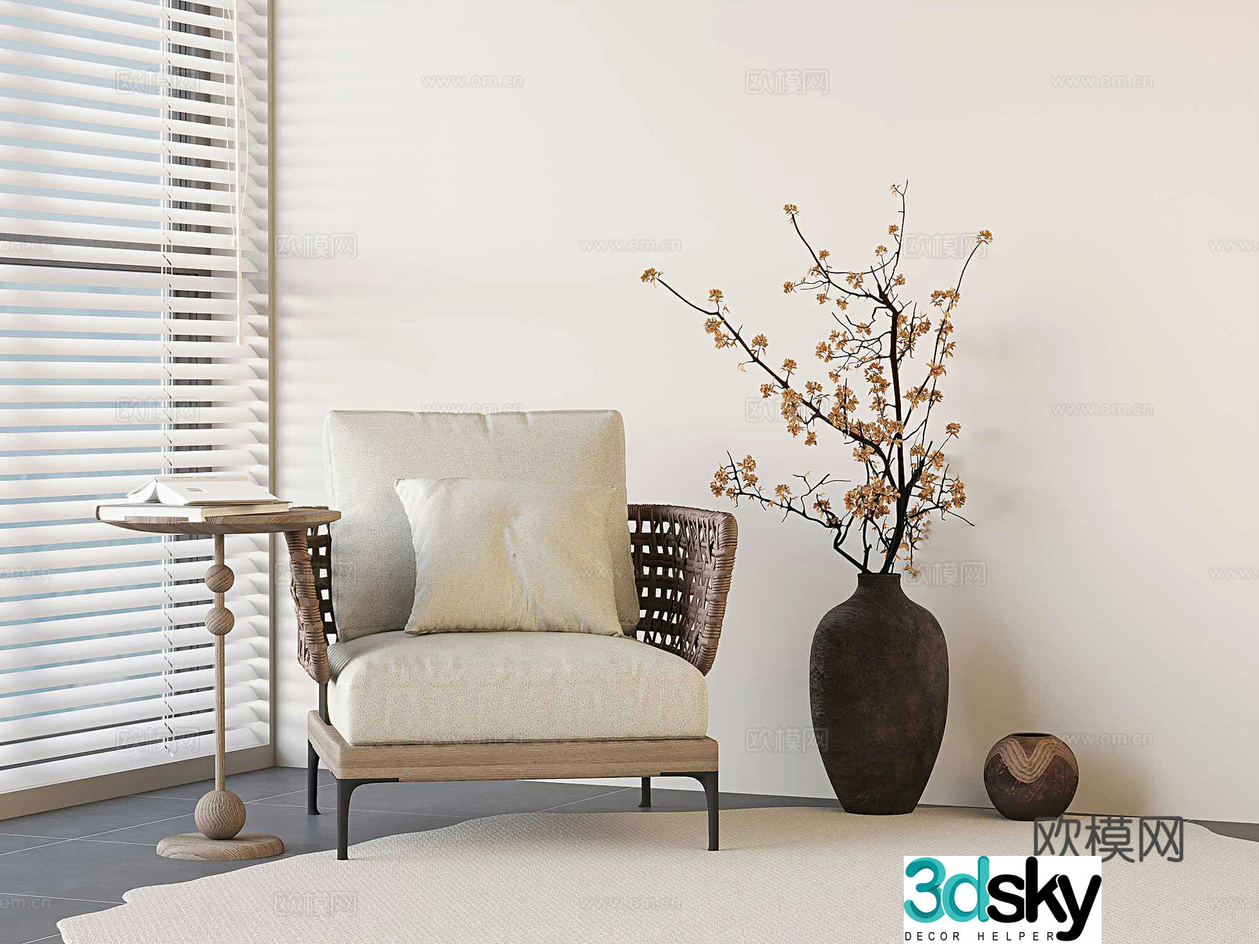 Wabi-sabi sofa chair rattan chair 3d model