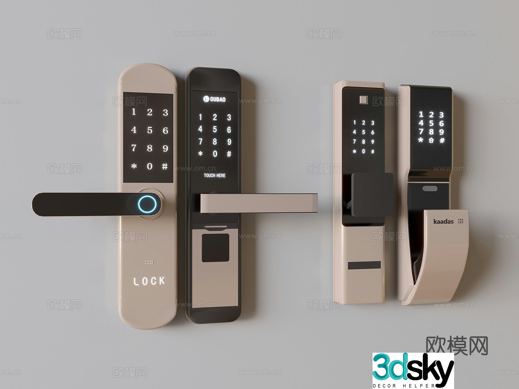 Electronic lock door handle password lock fingerprint lock 3d model