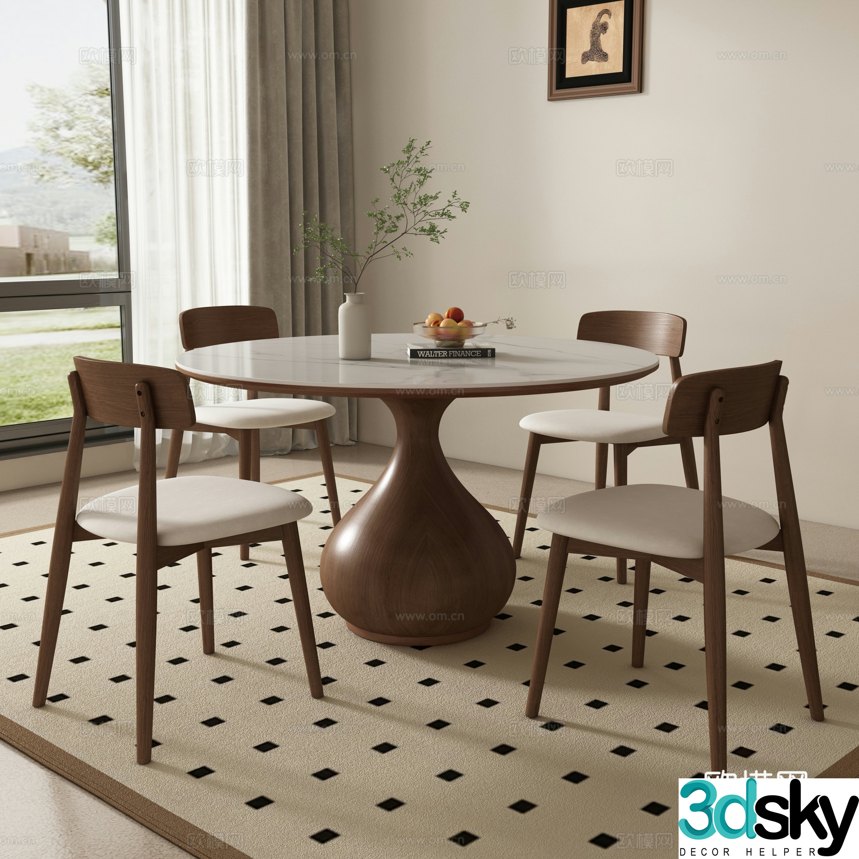 Medieval style dining table and chairs 3d model