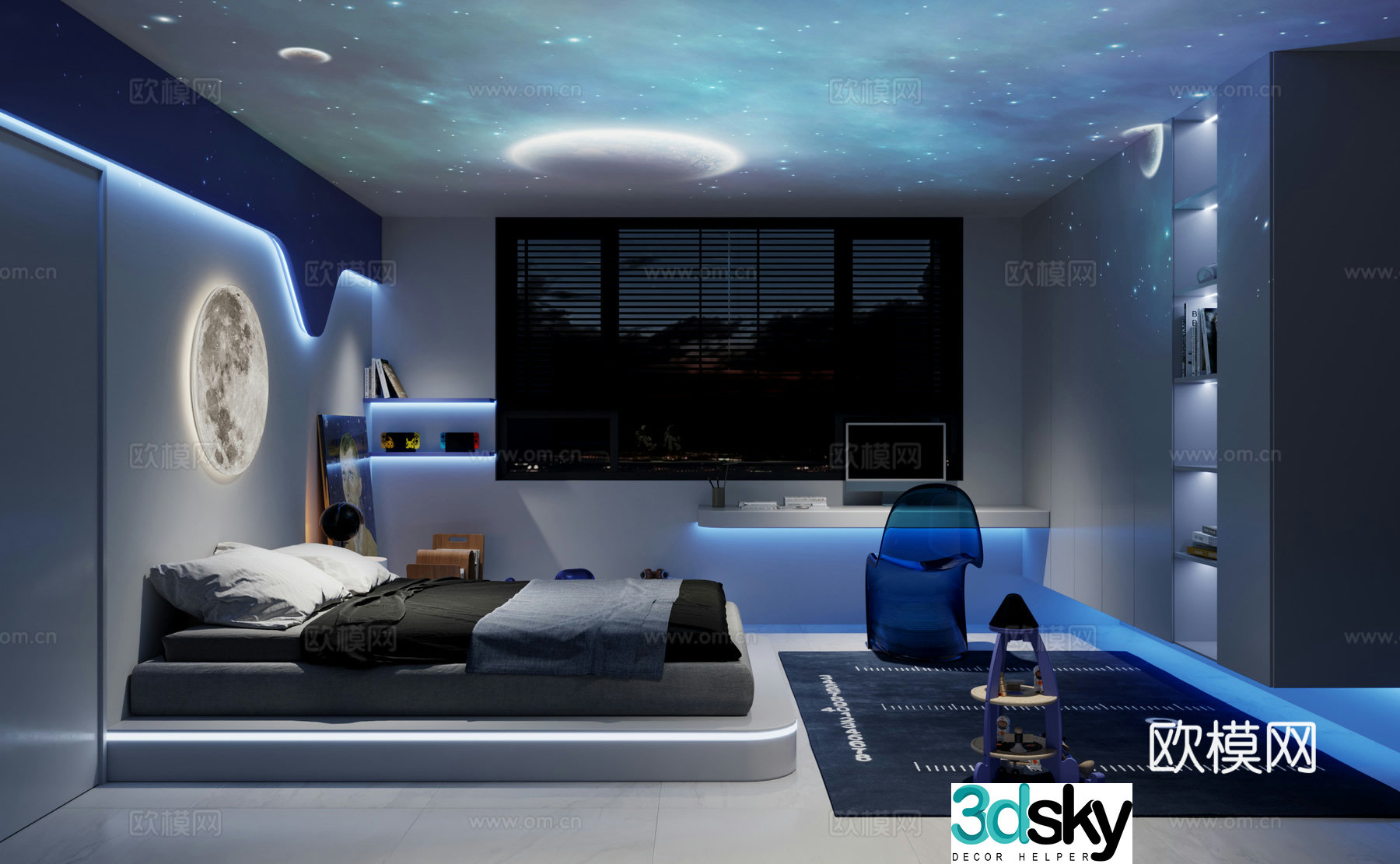Modern space theme children’s room 3d model