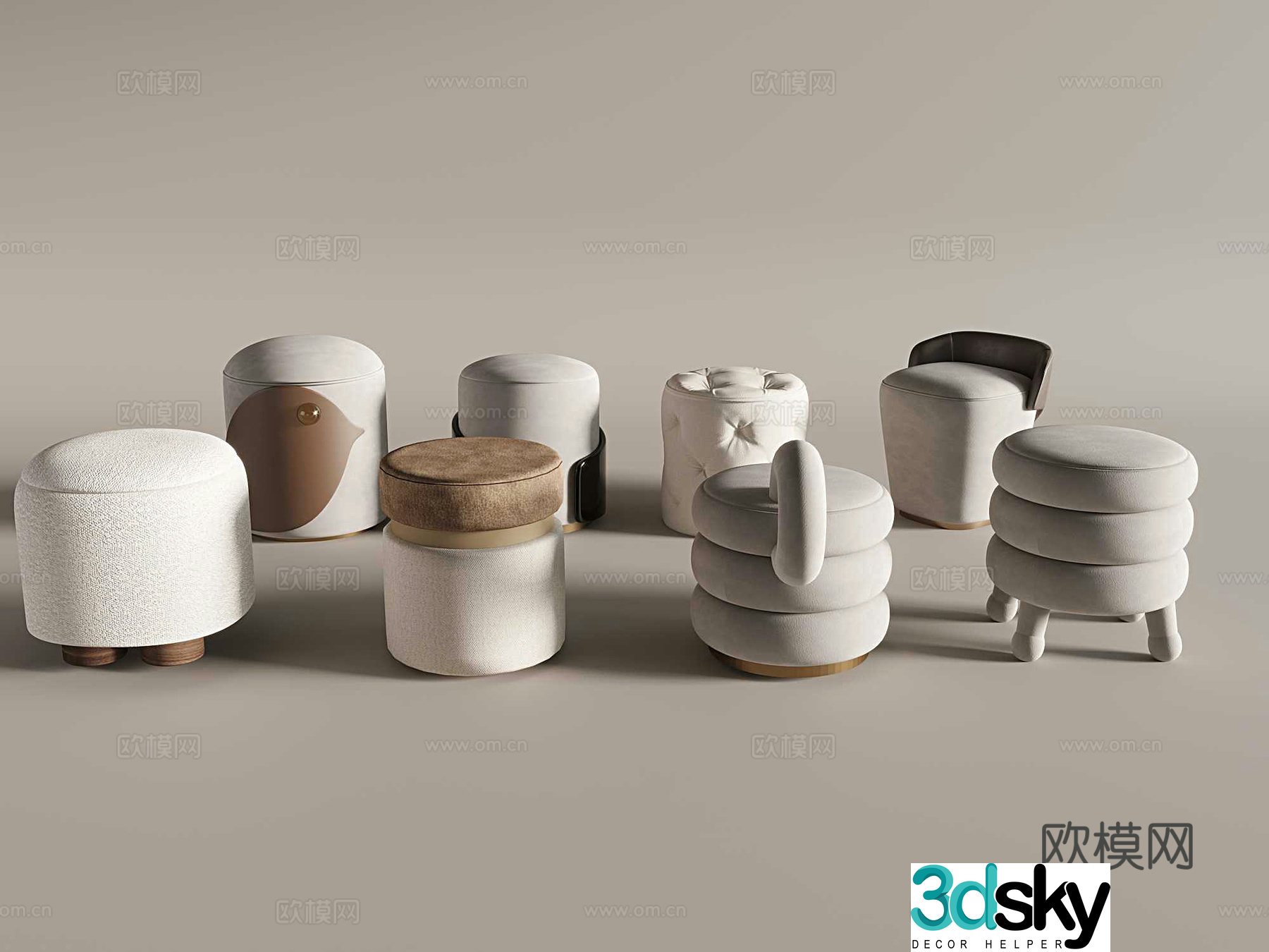 Modern sofa stool shoe changing stool round stool 3D model