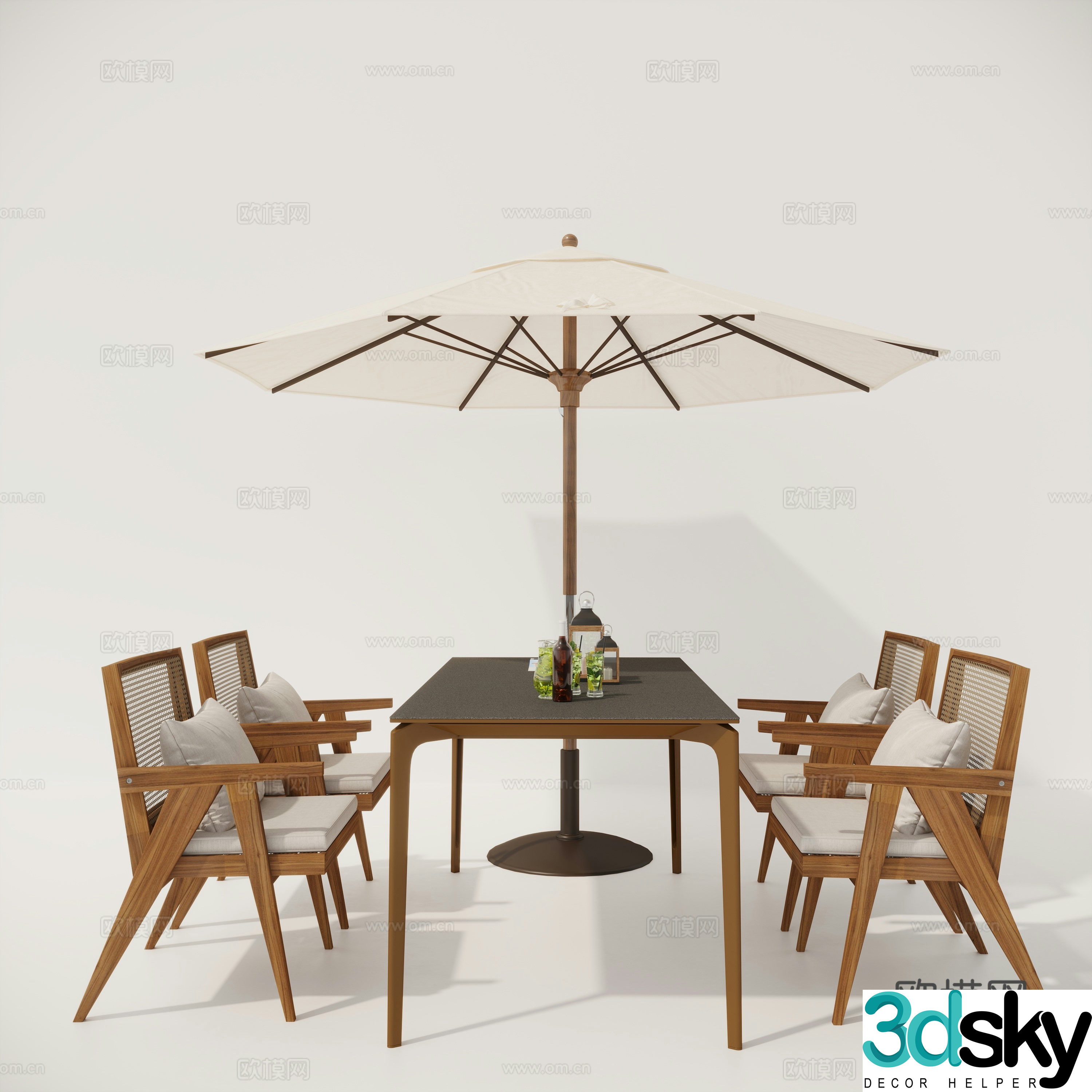 Modern outdoor tables and chairs parasol 3d model