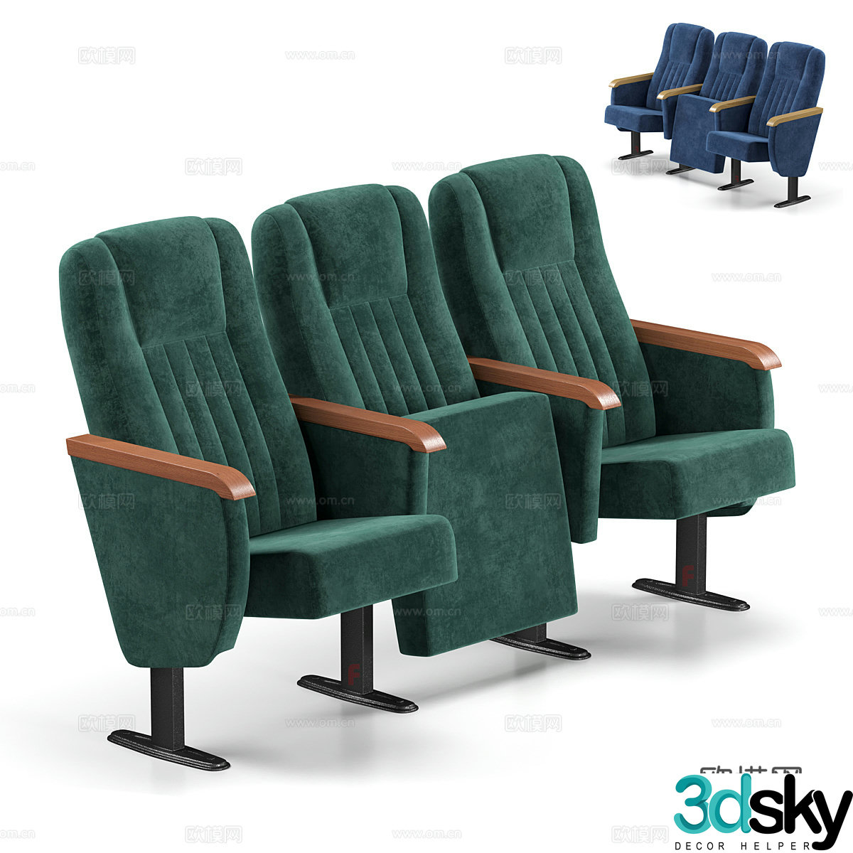 Nordic row chair simple cinema chair 3d model