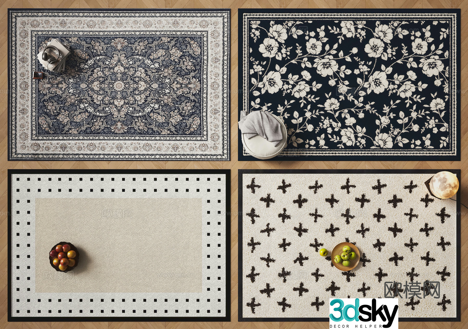 French square rug 3d model