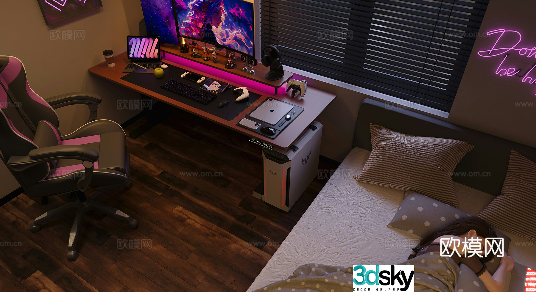 Modern desk computer desk 3d model
