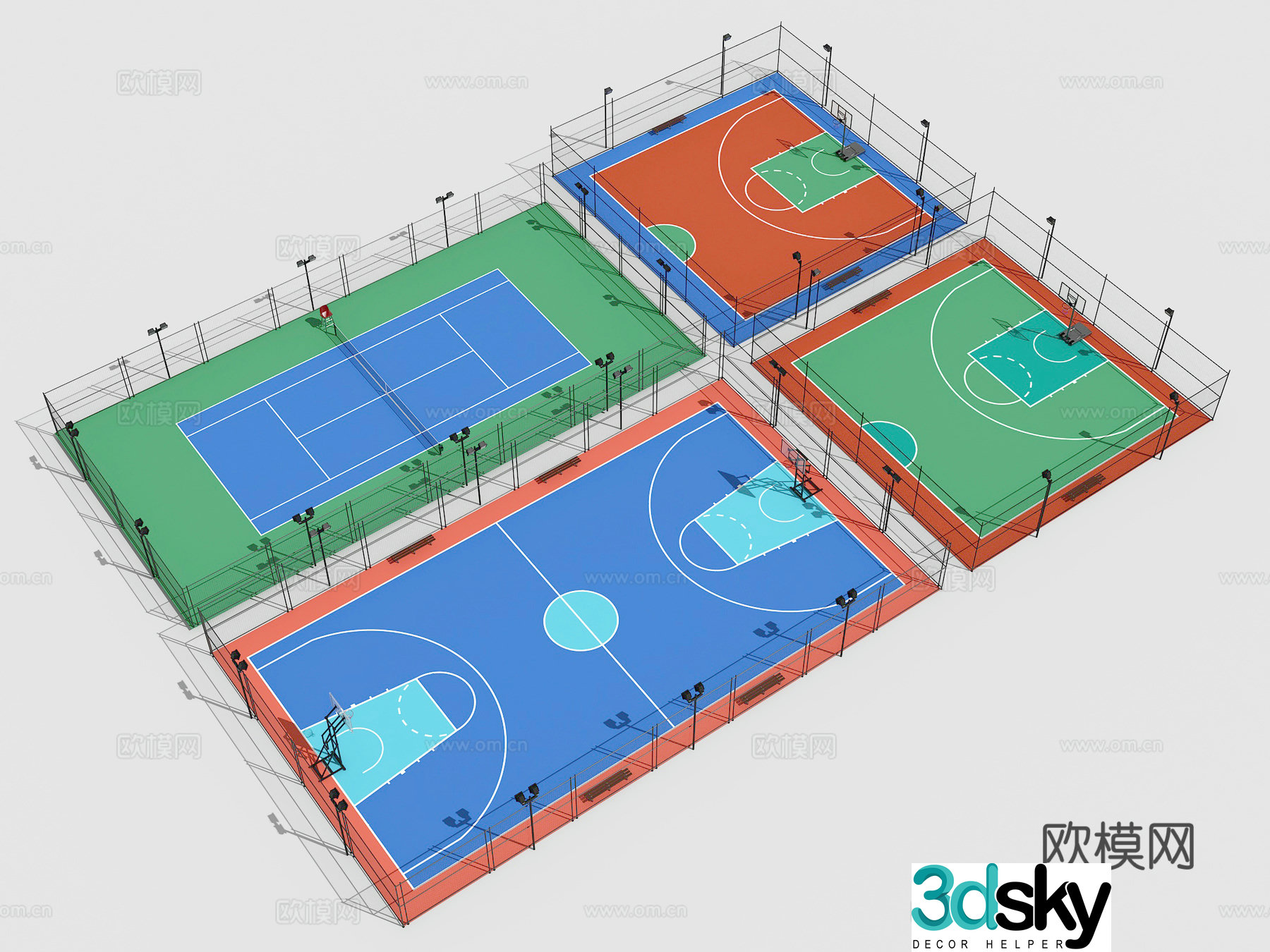 Modern outdoor court basketball court sports venue tennis court 3d model