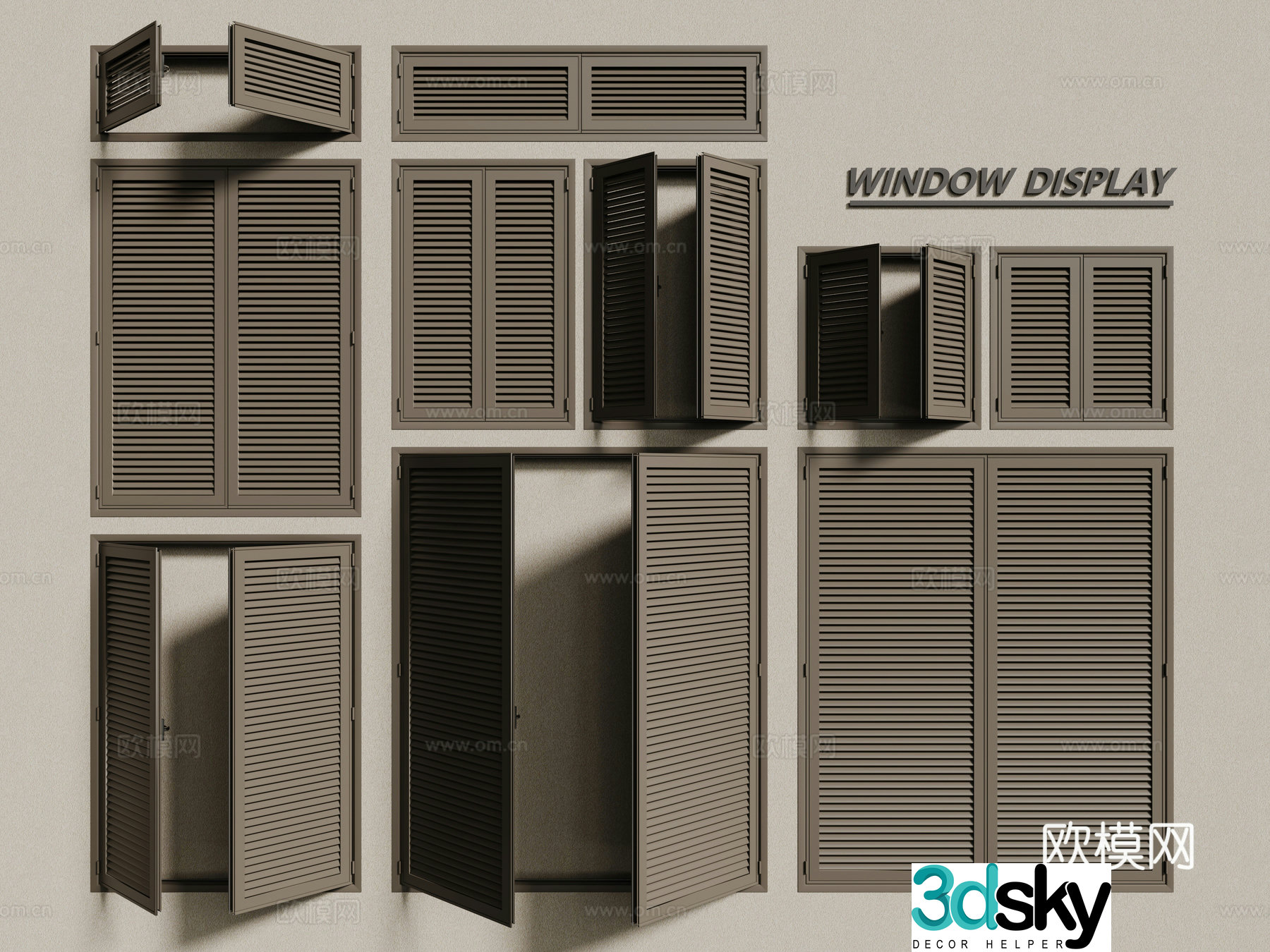 modern windows blinds casement windows wooden windows 3d model
