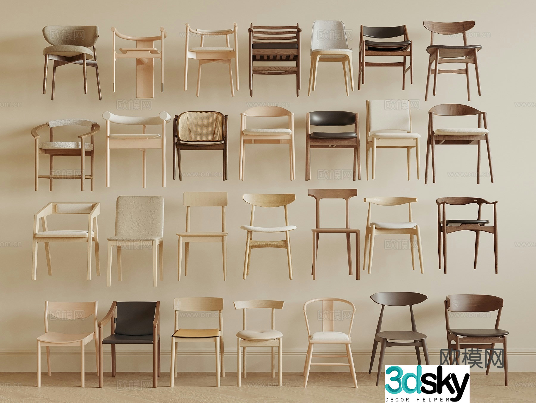 Nordic single chair dining chair 3d model