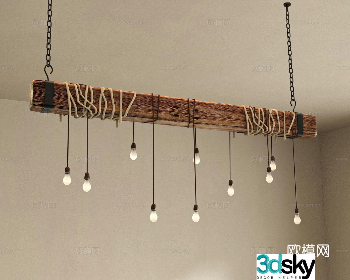 Wabi-sabi style solid wood chandelier 3d model