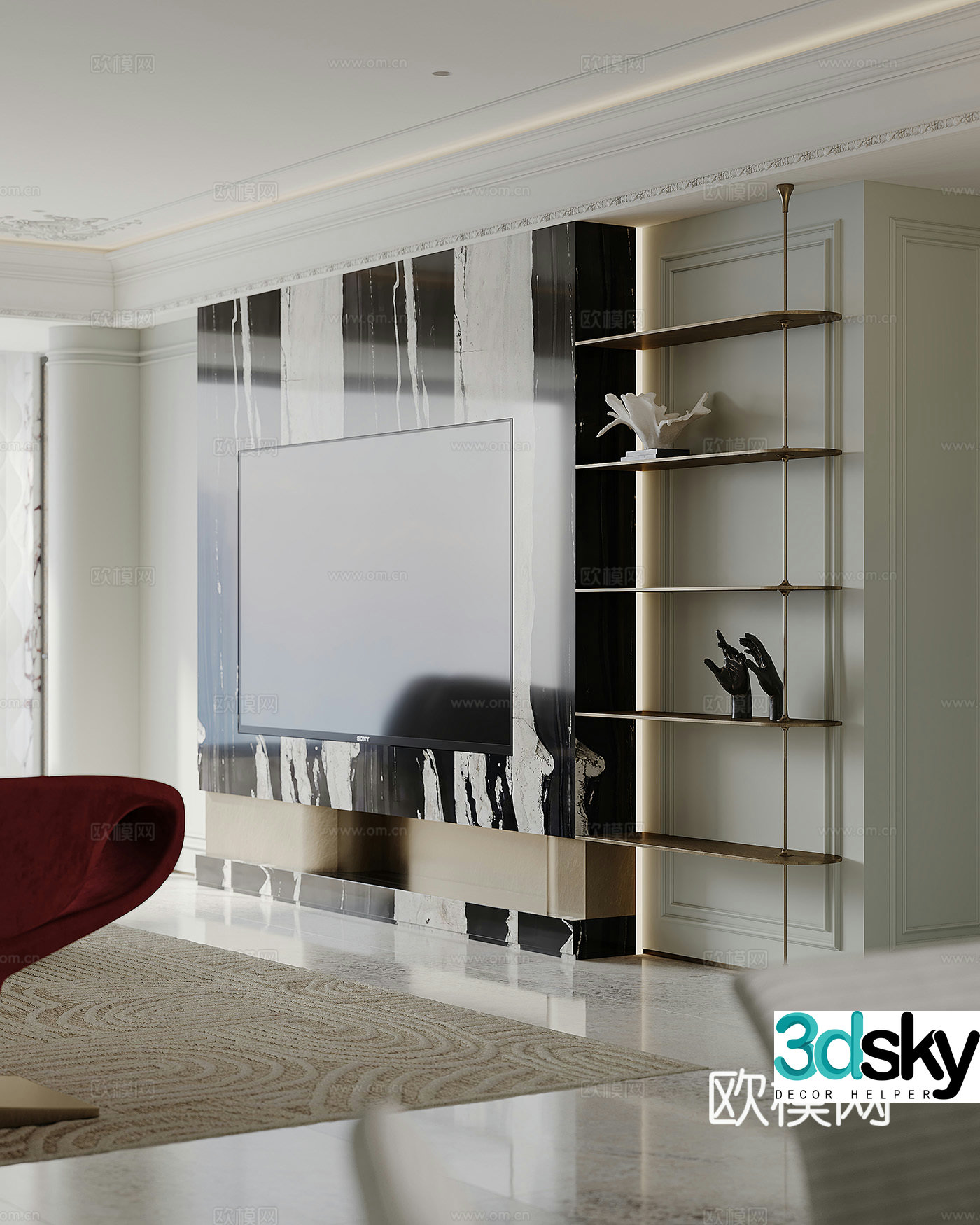 Modern TV background wall 3d model