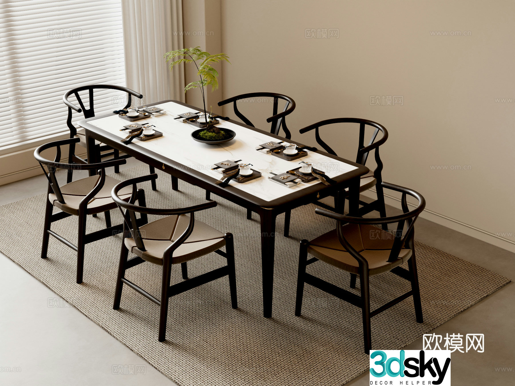 New Chinese dining table and chairs 3d model
