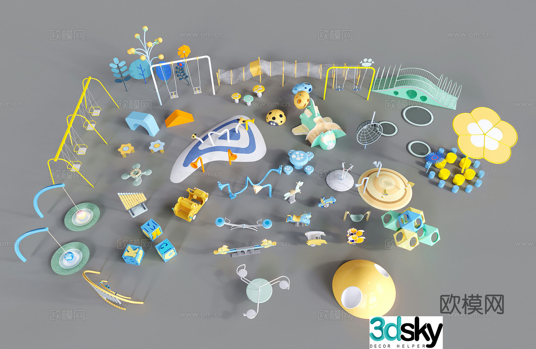 Modern children's play equipment, activity park equipment, climbing frame, microphone, swing 3D model