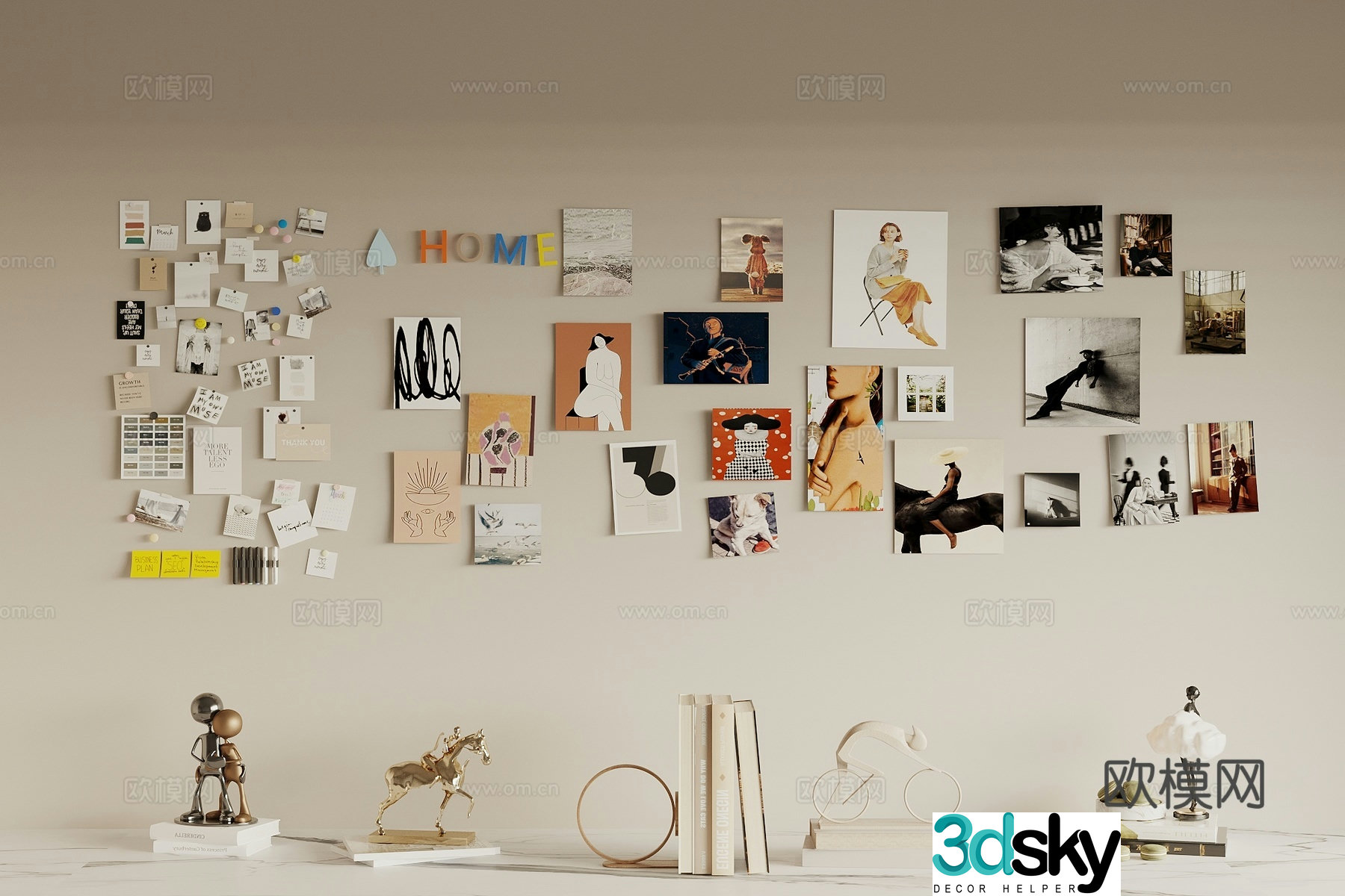 Modern photo wall sticky note decorative painting 3d model