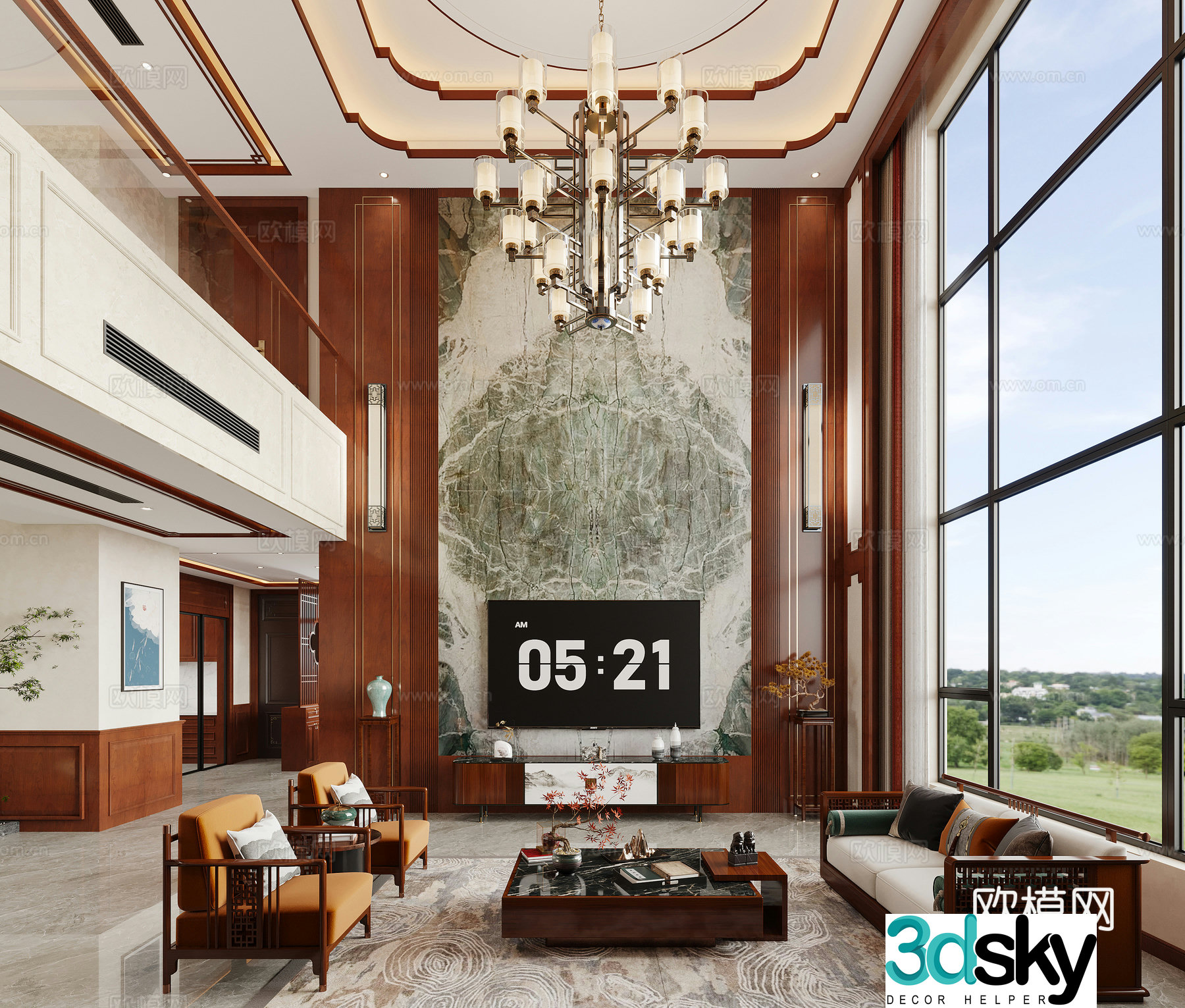 New Chinese style villa living room picking empty living room 3D model