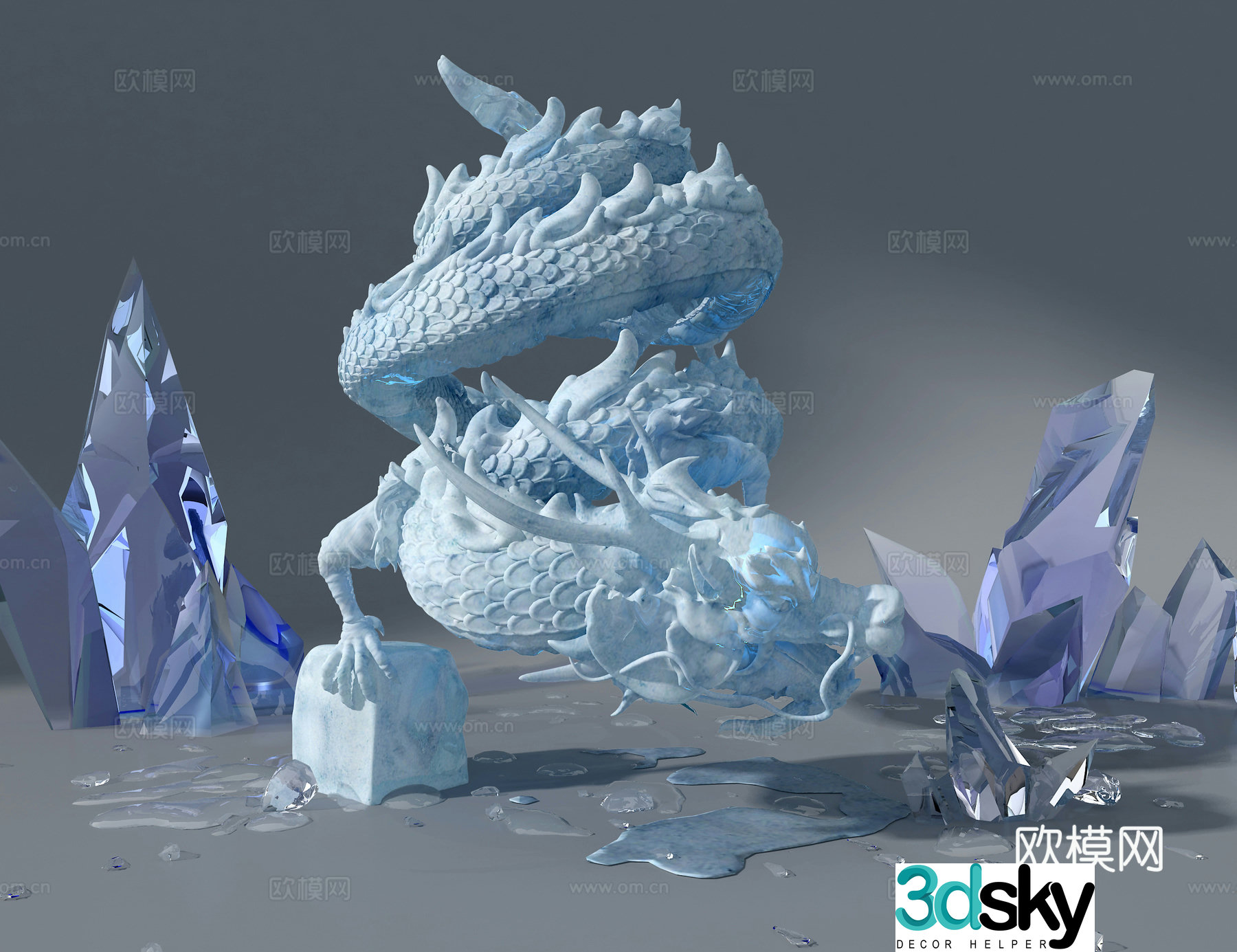 Ice sculpture dragon landscape 3d model
