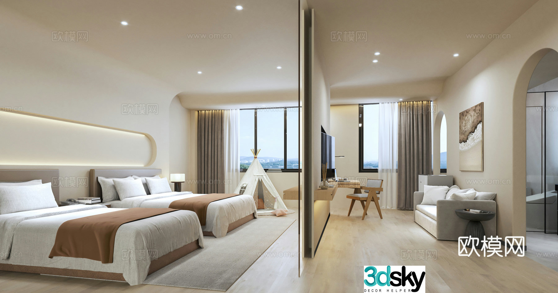 Modern hotel B&B guest room standard room 3D model