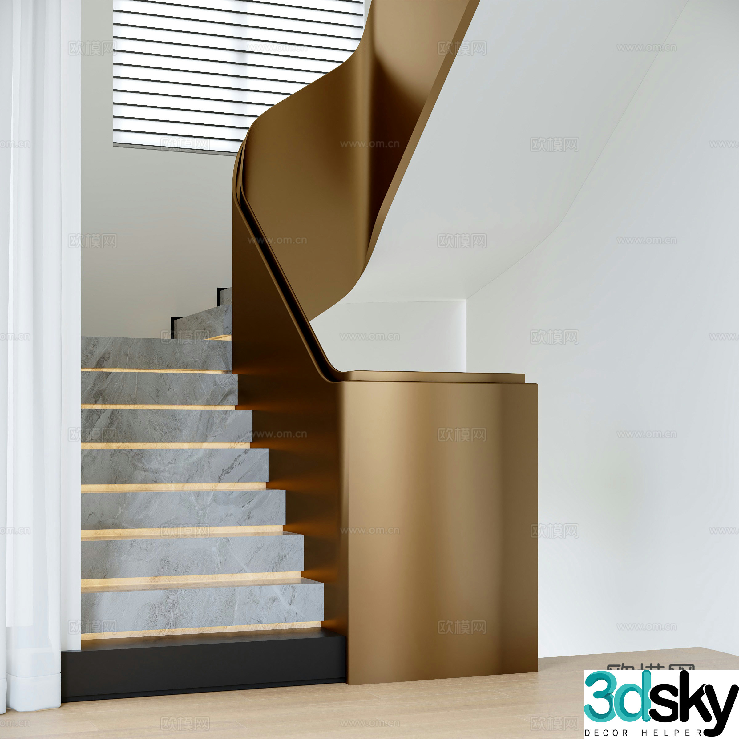 Modern self-built house staircase 3d model