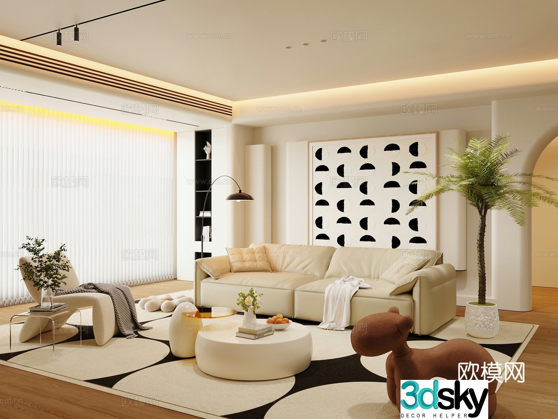 Cream style living room 3d model